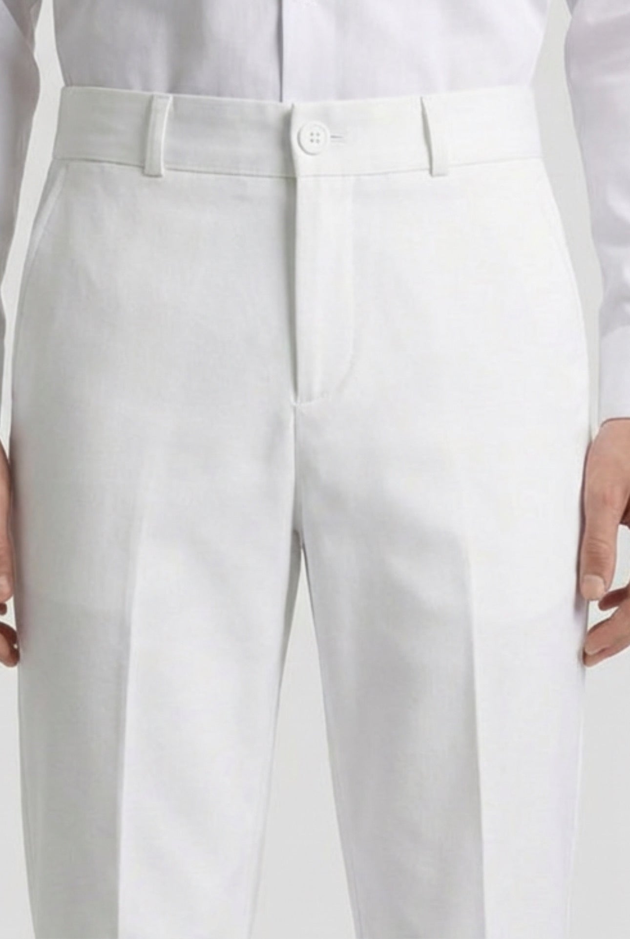 Boys Slim Fit Formal Trousers with Adjustable Waist - White