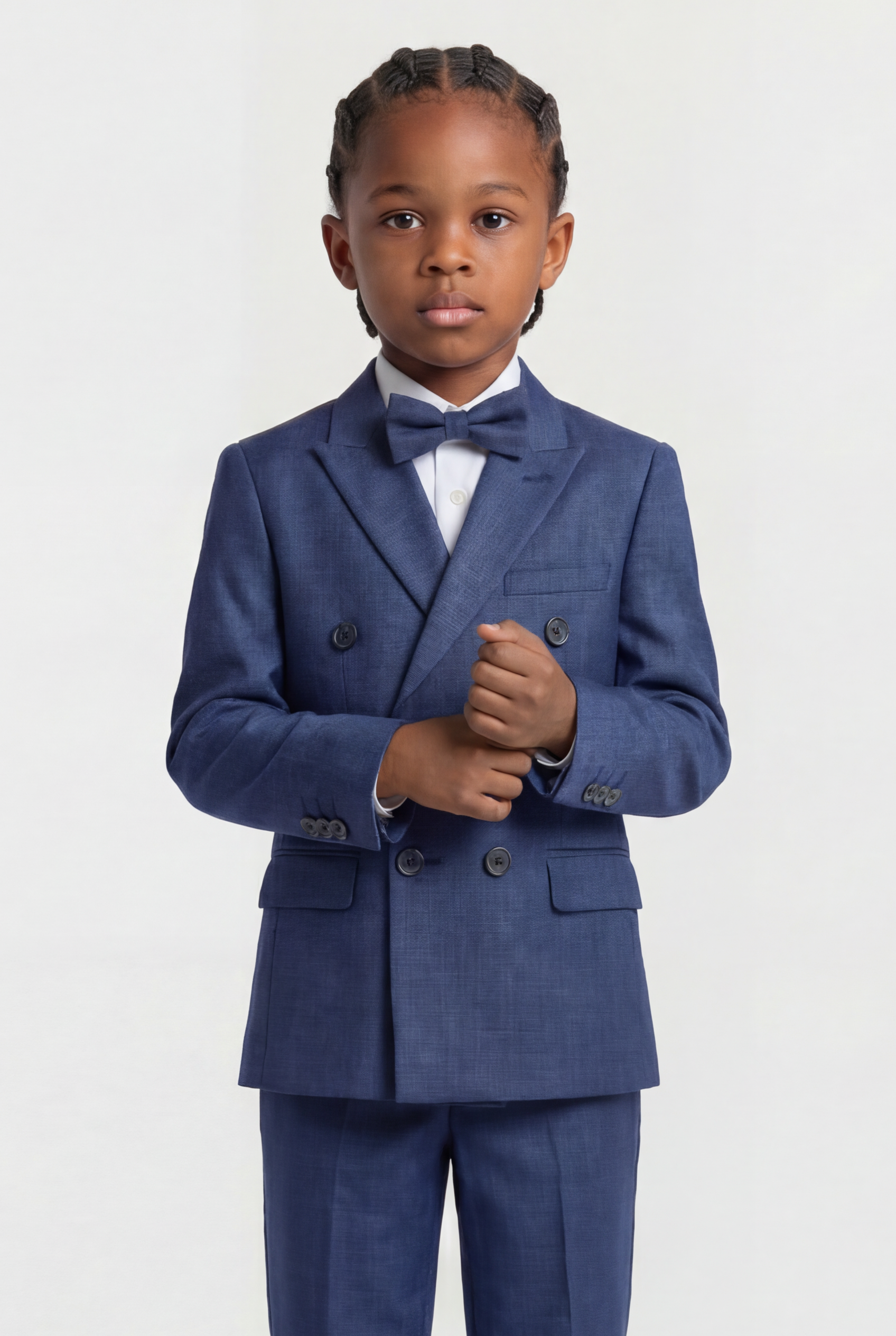 Boys 4-Piece Slim Fit Double Breasted Suit Set - Navy