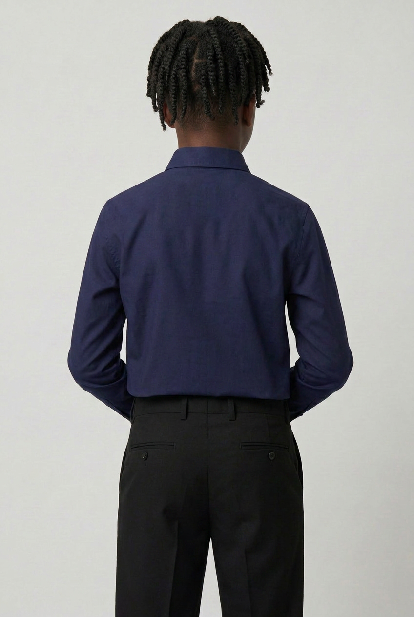 Boys Classic Collar Dress Shirt with Cufflinks - Navy