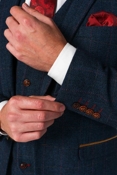 Father & Son Matching 3-Piece Tweed Herringbone Suit - Paul Andrew Scott Navy