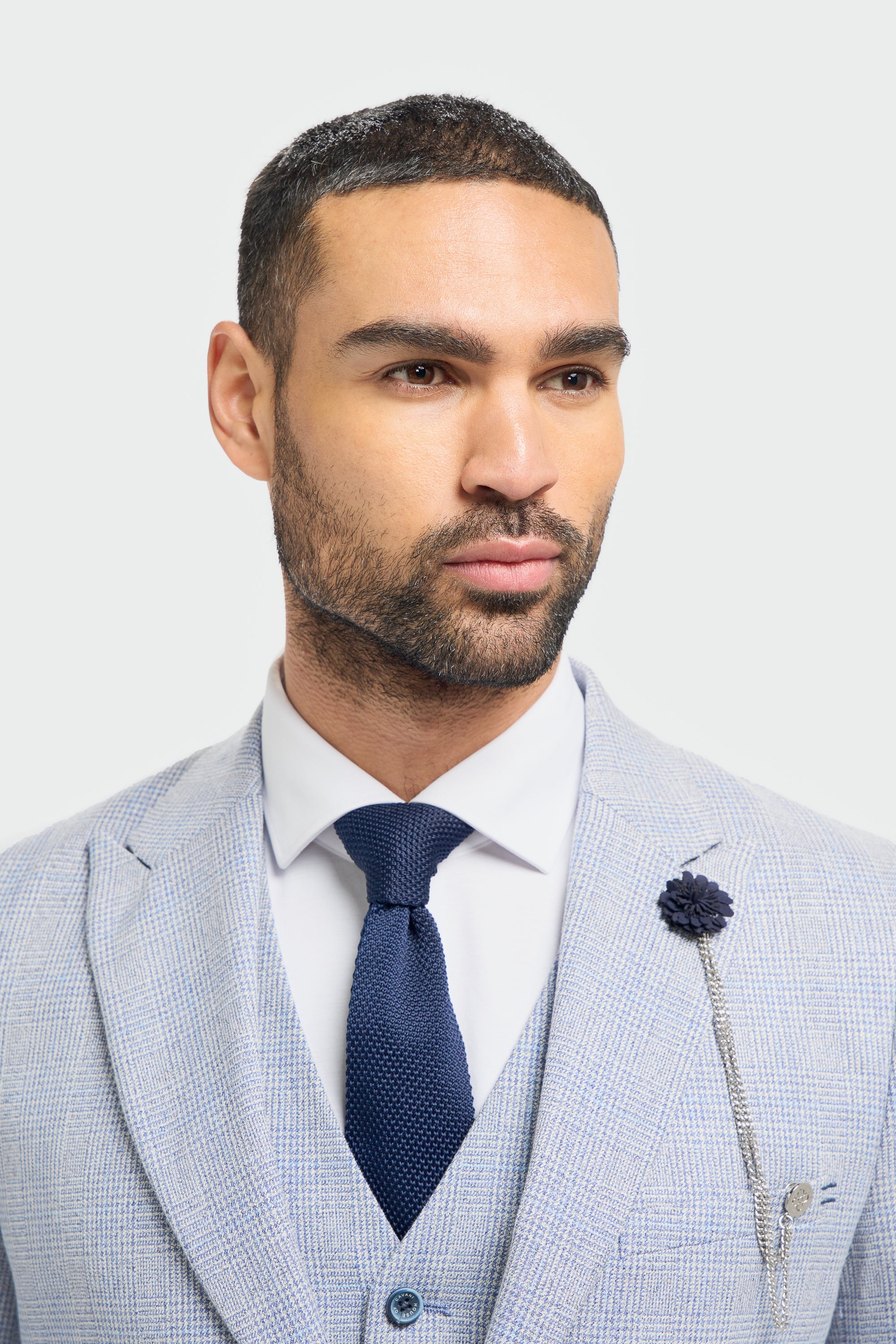 Father & Son Matching Glen Check Wool Tweed 3-Piece Suit Set - Caridi - Sky Blue