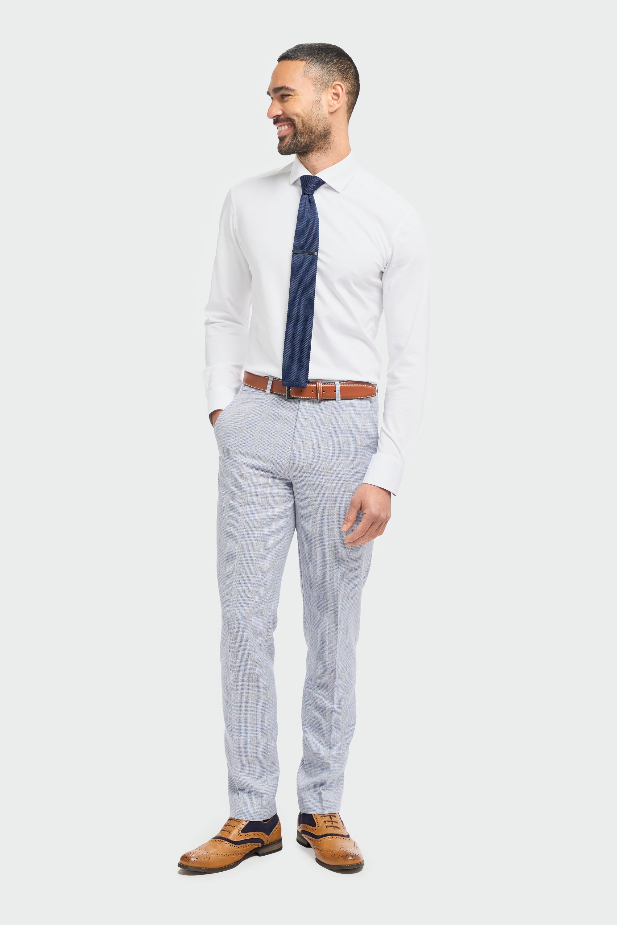 Father & Son Matching Glen Check Wool Tweed 3-Piece Suit Set - Caridi - Sky Blue