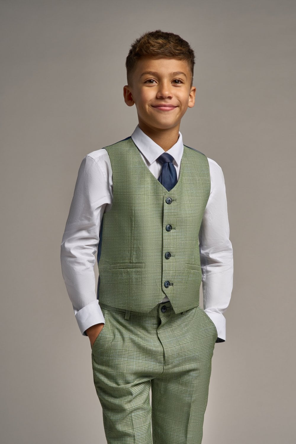 Father & Son Matching Glen Check Wool Tweed 3-Piece Suit Set - Caridi Sage