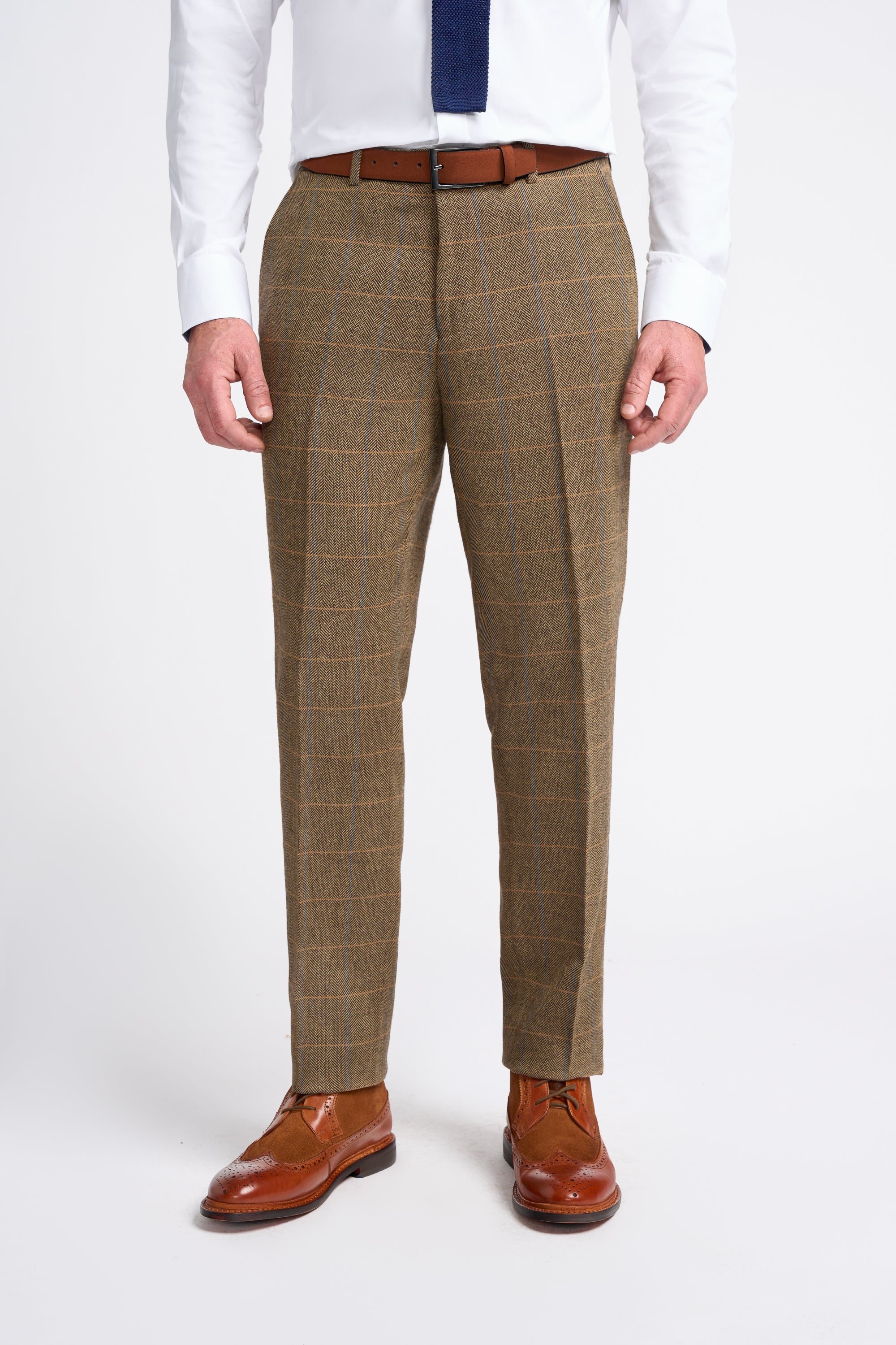 Father & Son Matching Herringbone Windowpane Check Tweed 3-Piece Suit Set - Albert Brown