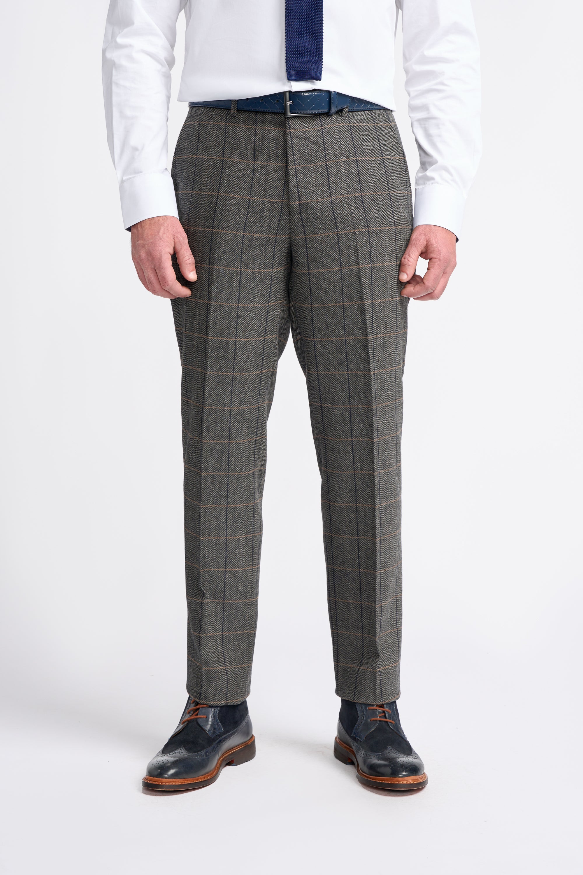 Father & Son Matching Herringbone Windowpane Check Tweed 3-Piece Suit Set - Albert Grey