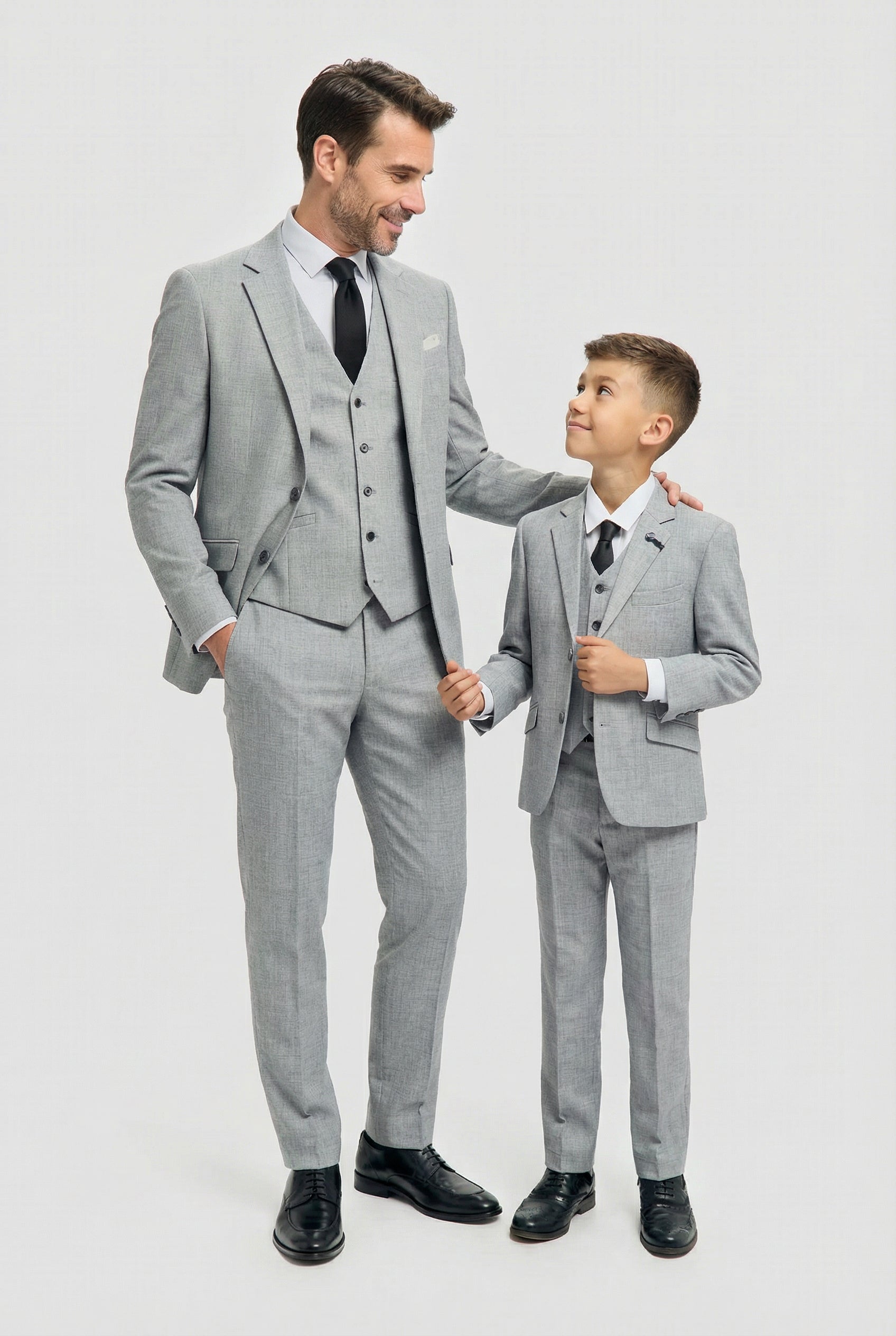 Father & Son Matching Slim Fit 3-Piece Suit Set - Malibu Grey