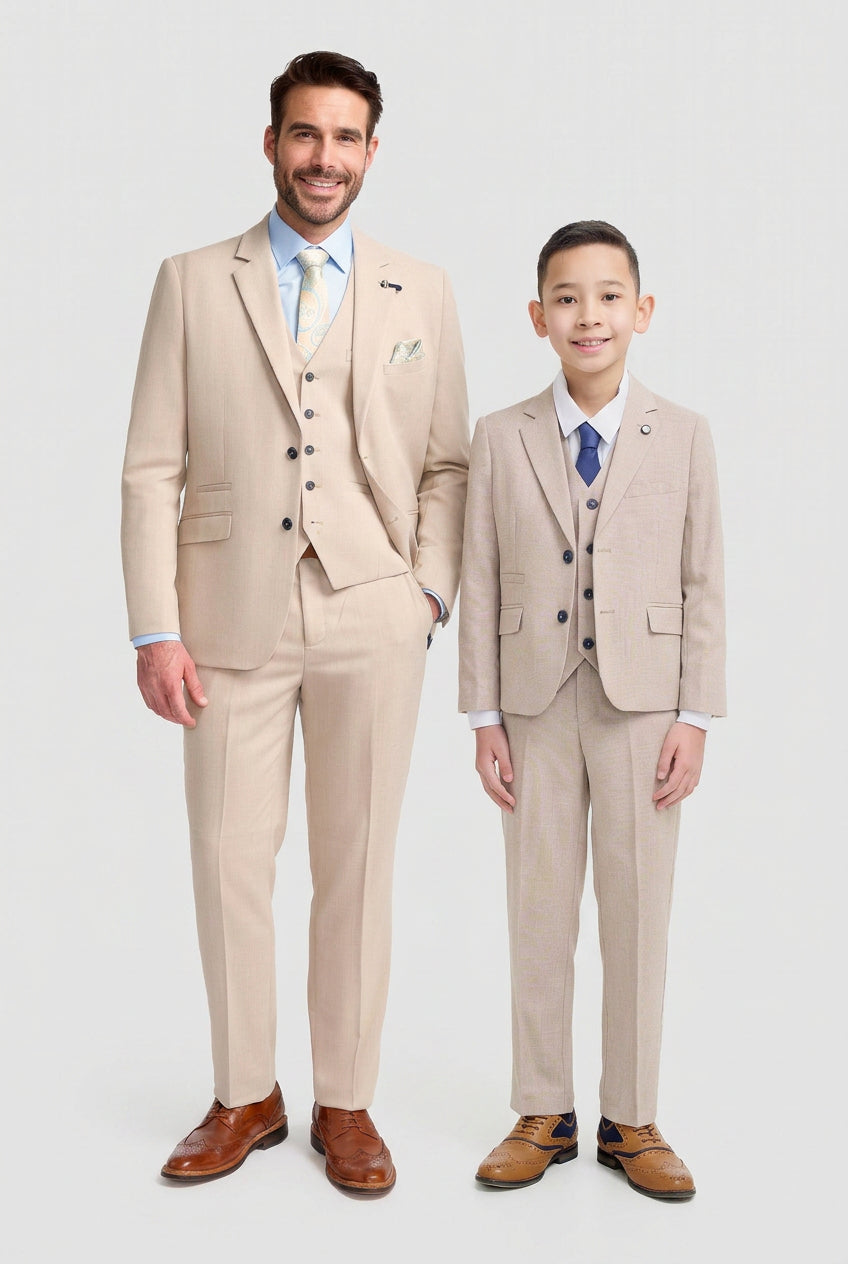 Father & Son Matching Textured 3-Piece Suit Set - Miami - Beige