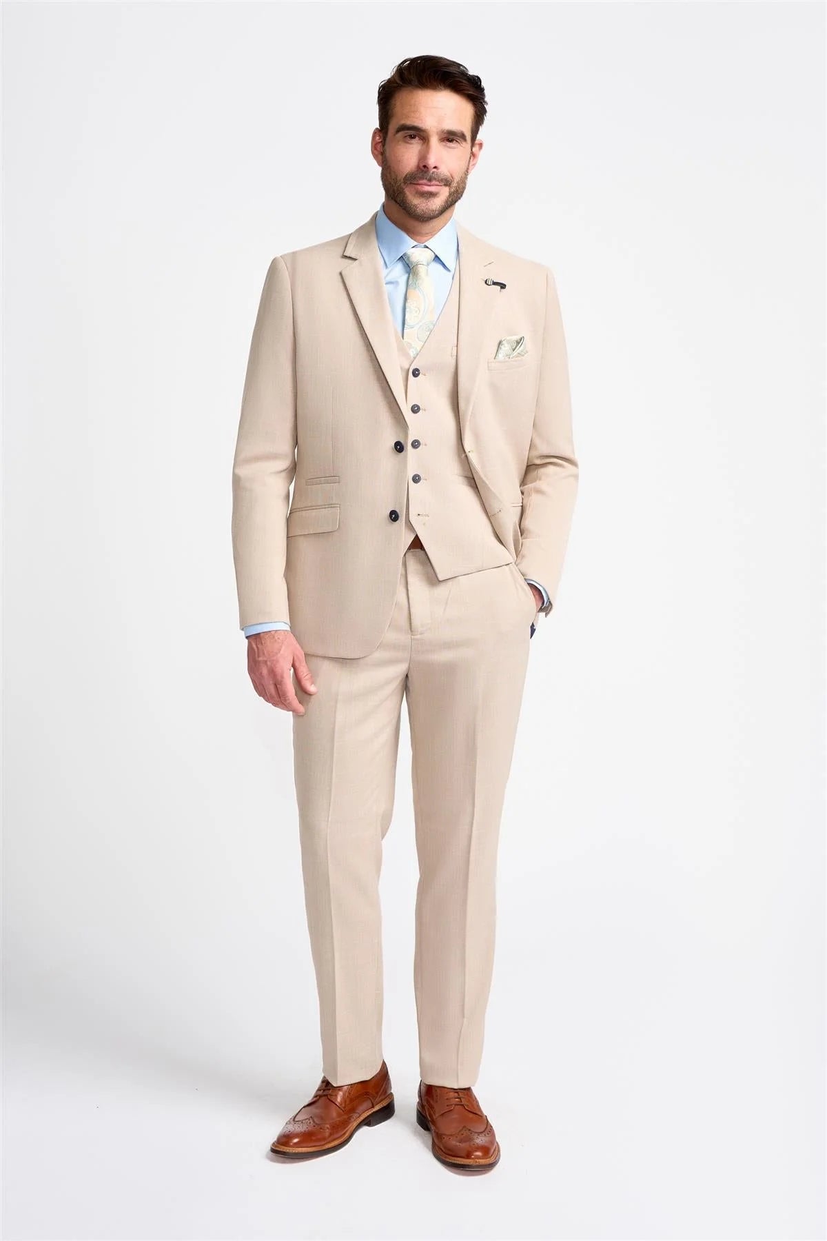 Father & Son Matching Textured 3-Piece Suit Set - Miami - Beige