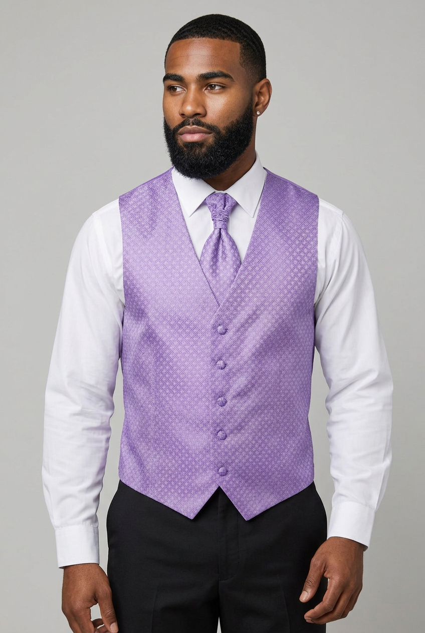 Father & Son Matching Waistcoat, Wedding Cravat & Pocket Square Set in Lilac