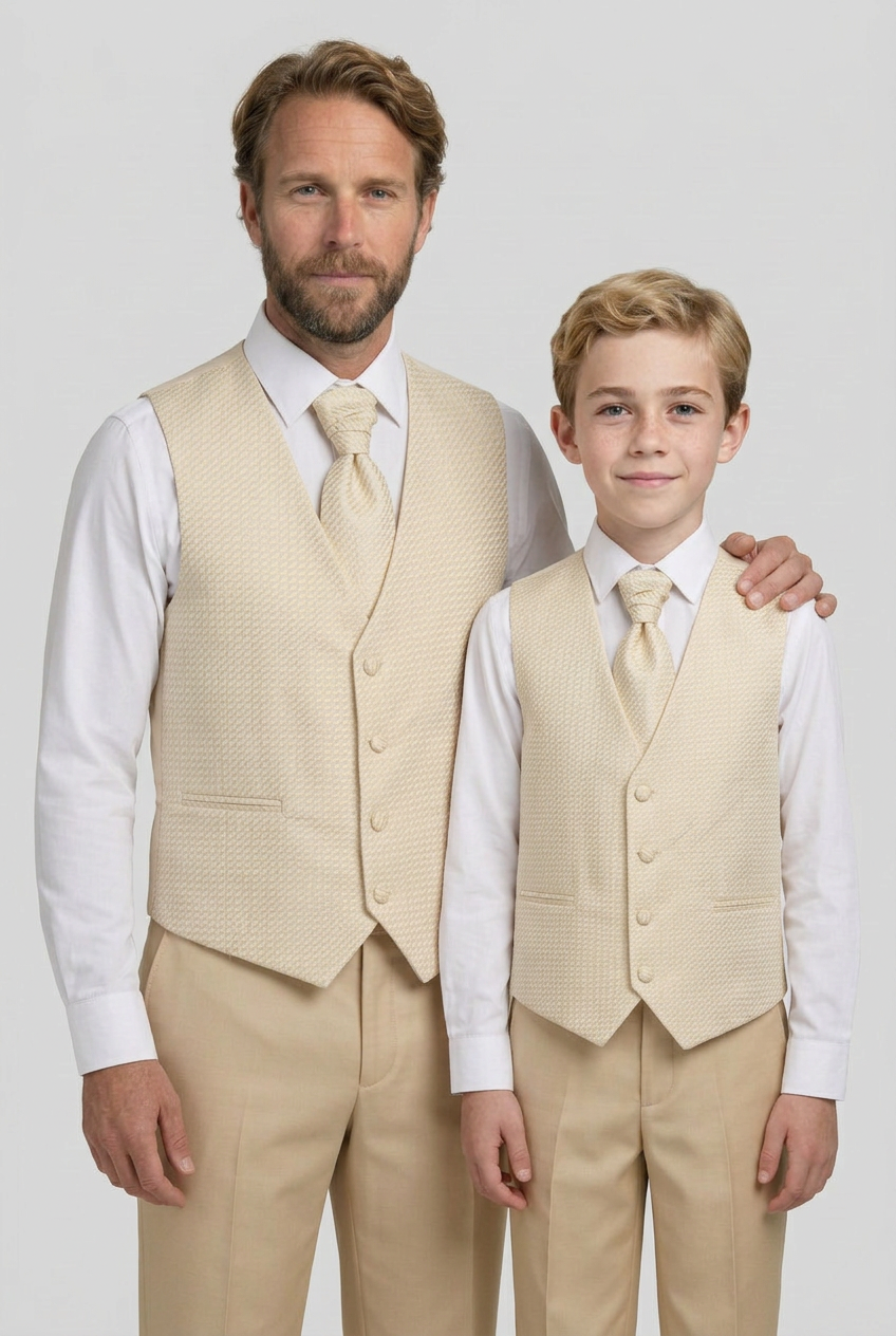 Father & Son Matching Waistcoat and Cravat Set - Intenso Gold