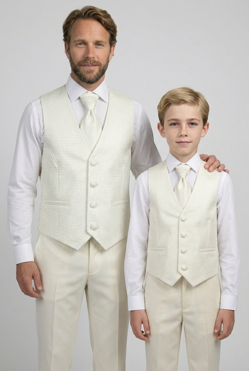 Father & Son Matching Waistcoat and Cravat Set - Intenso Ivory
