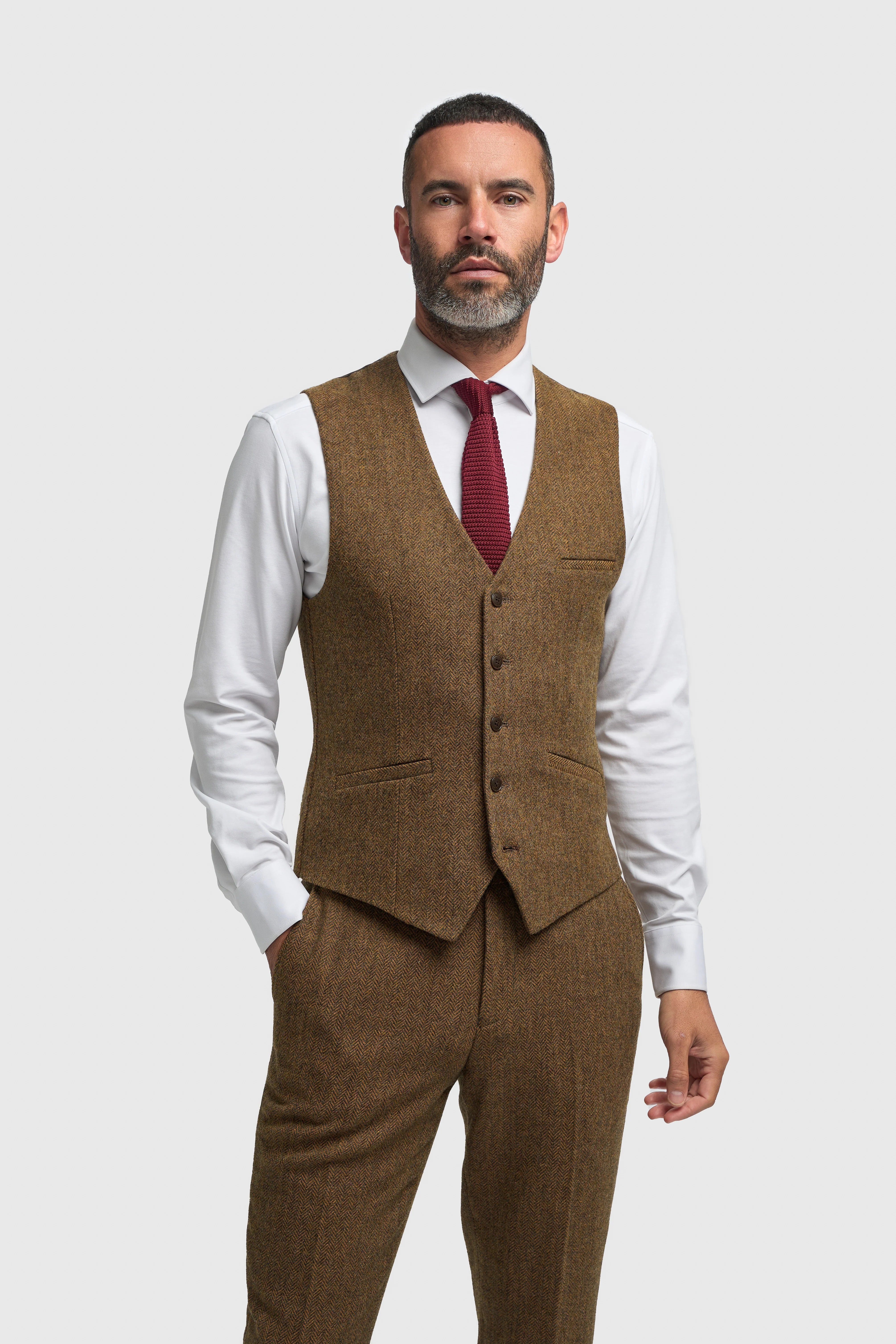 Father & Son Matching Wool Herringbone 3-Piece Suit Set - Thomas - Brown