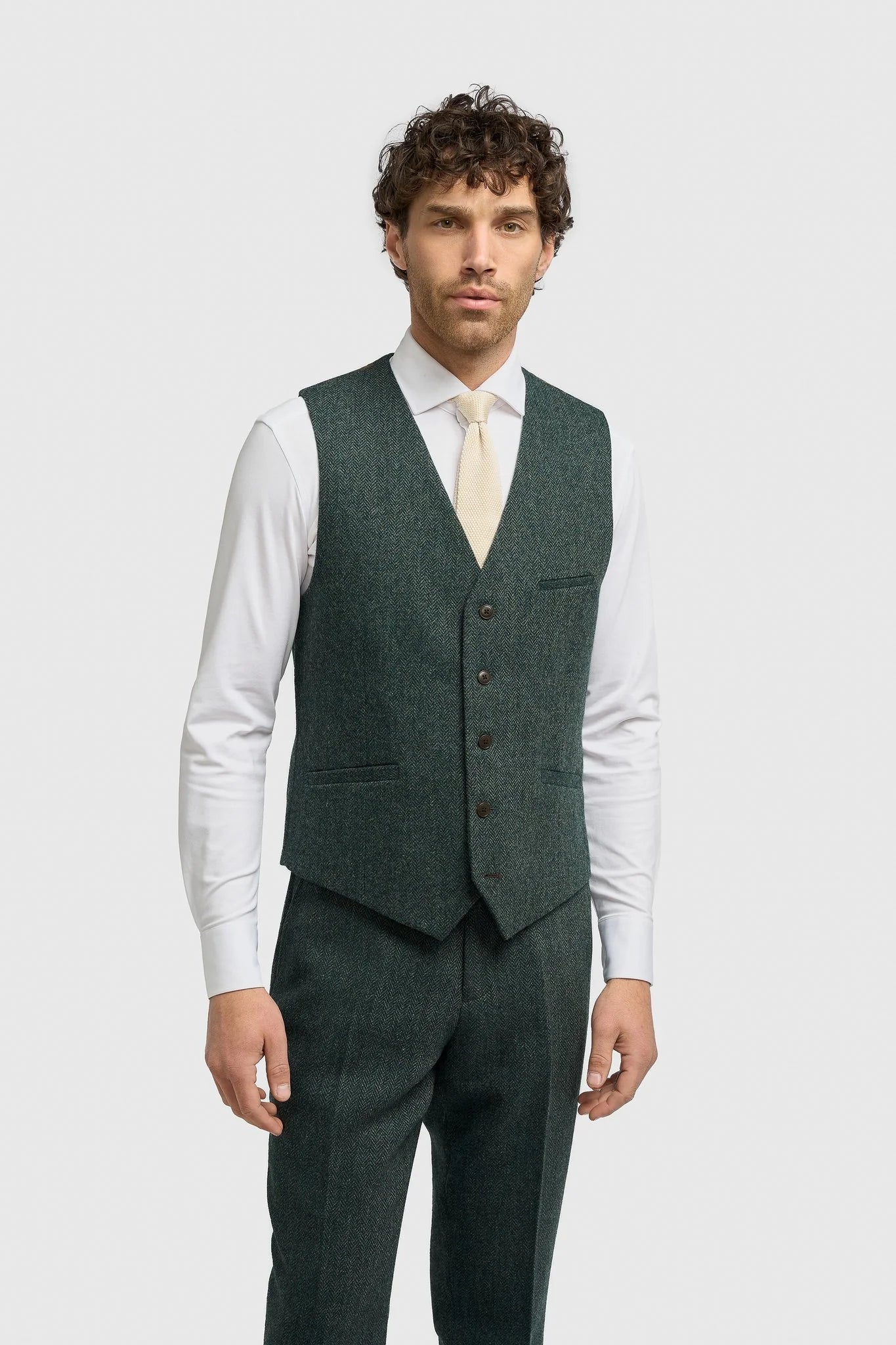 Father & Son Matching Wool Herringbone 3-Piece Suit Set - Thomas - Lush Green