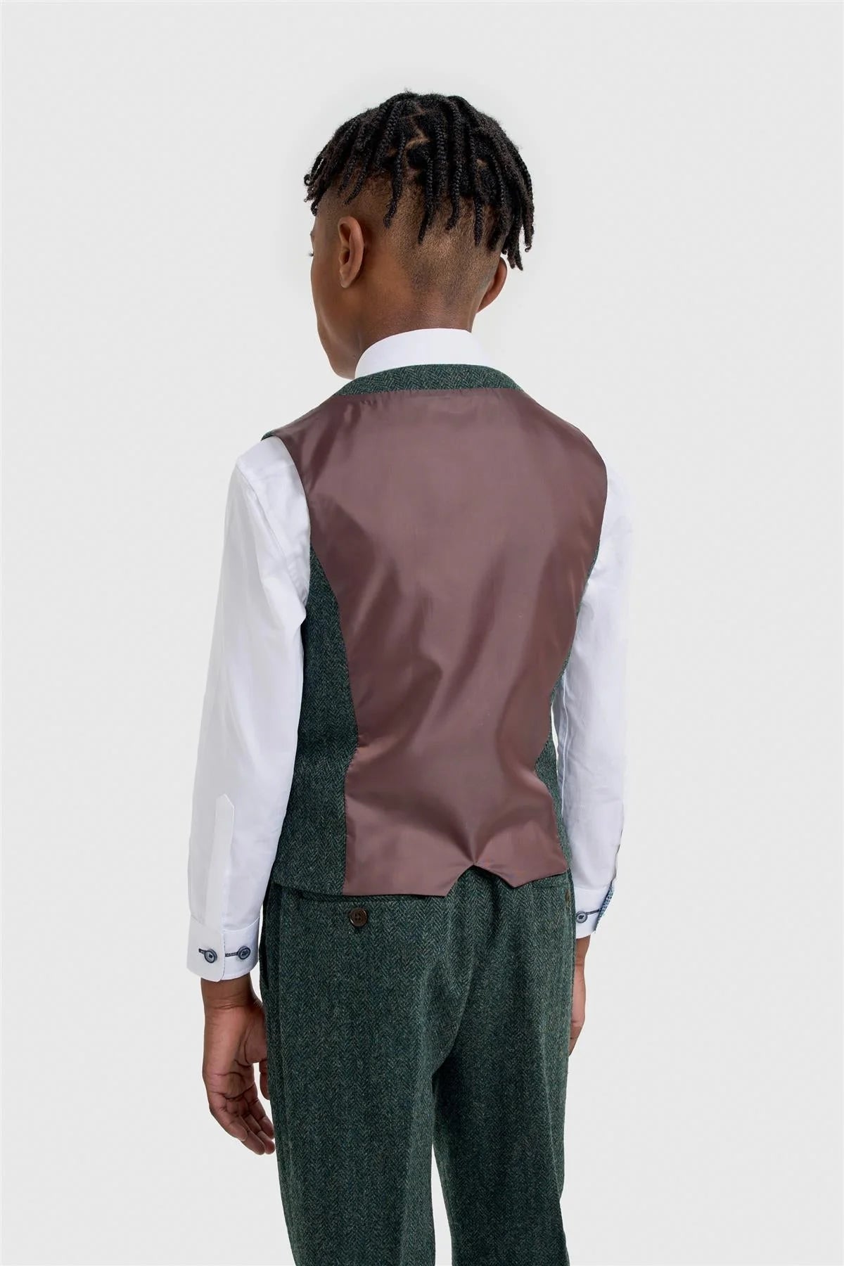 Father & Son Matching Wool Herringbone 3-Piece Suit Set - Thomas - Lush Green