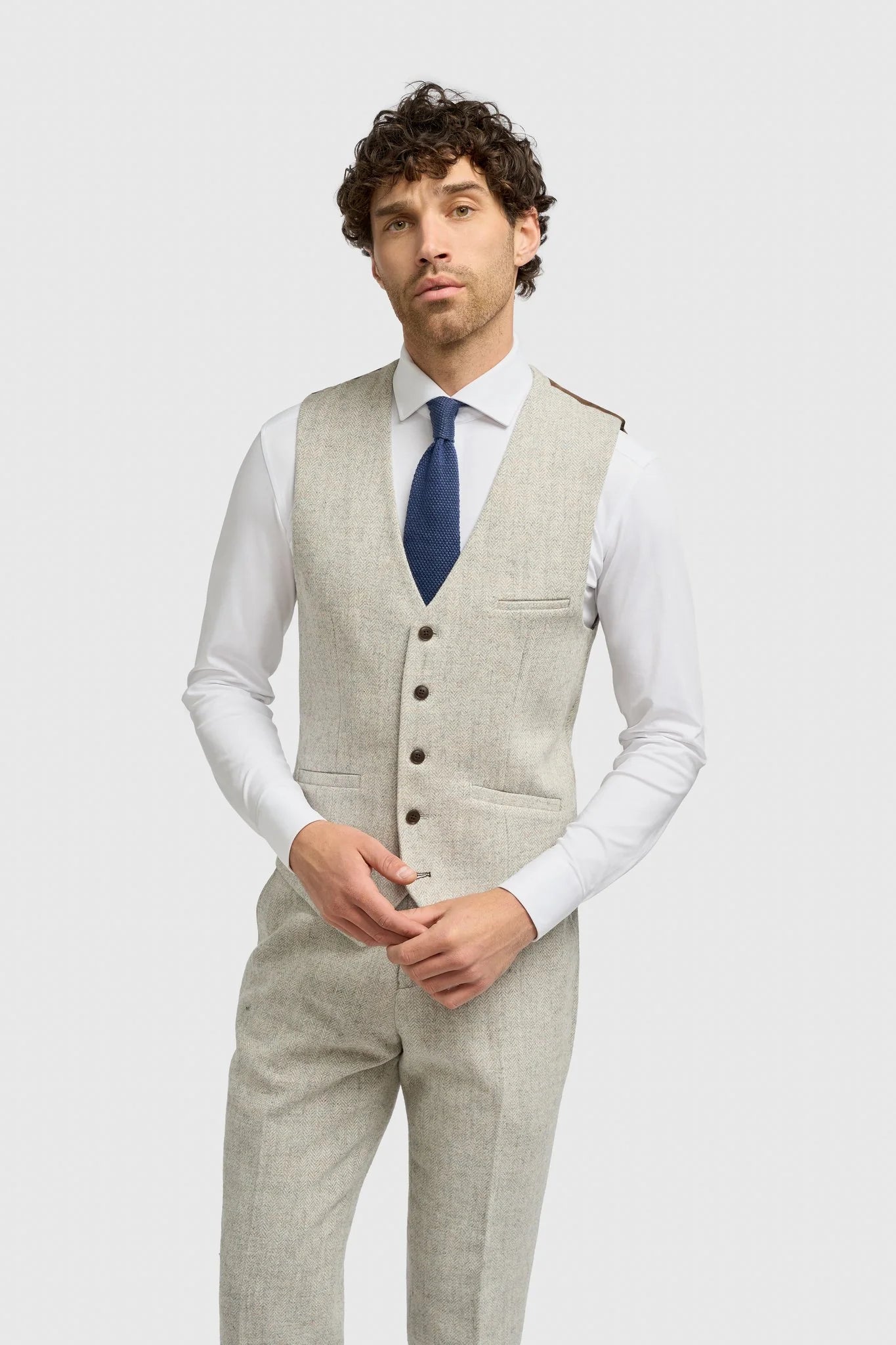 Father & Son Matching Wool Herringbone 3-Piece Suit Set - Thomas - Pearl Grey