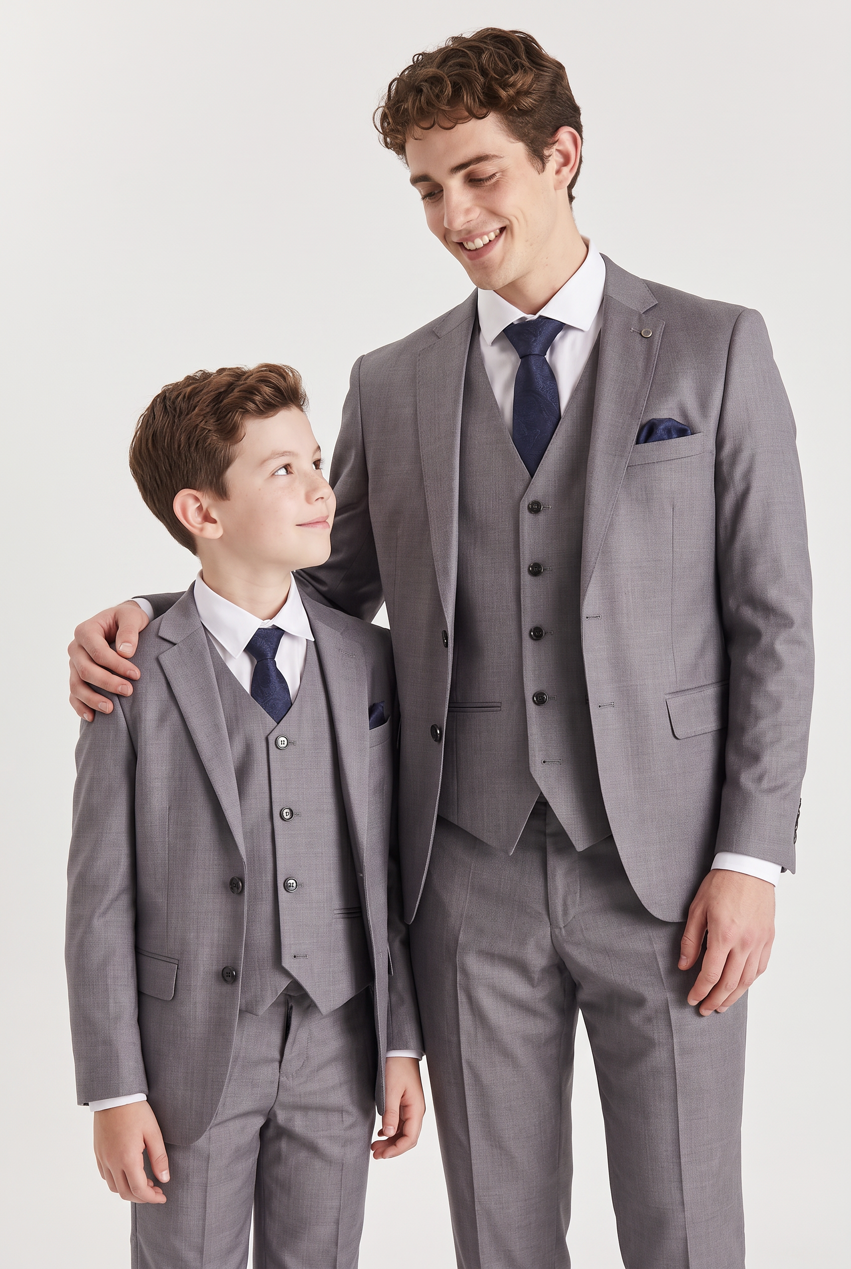 Father & Son Matching 3-Piece Suit Set with Pick Stitch - Edward - Grey