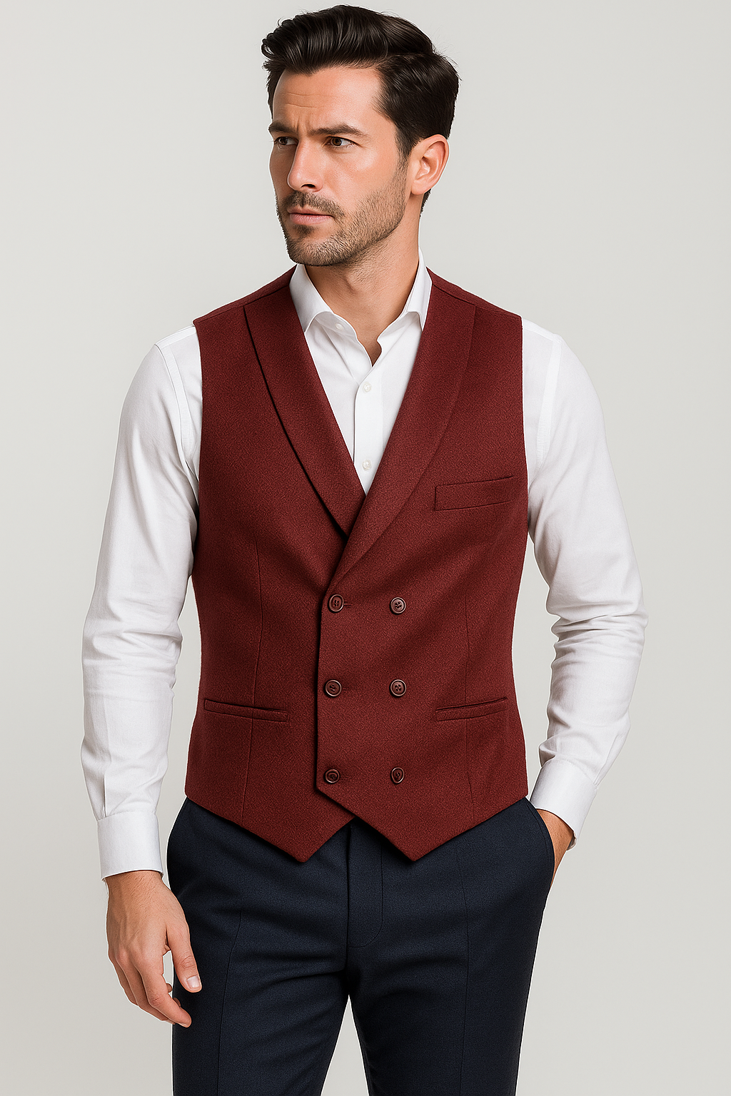 Father & Son Matching Burgundy Double-Breasted Waistcoat with Shawl Collar – Formal Vest