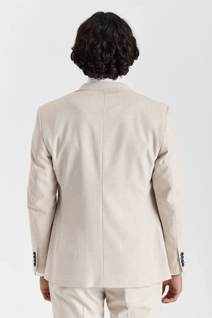 Father & Son Matching Glen Check Tweed 3-Piece Suit Set - Regent Cream
