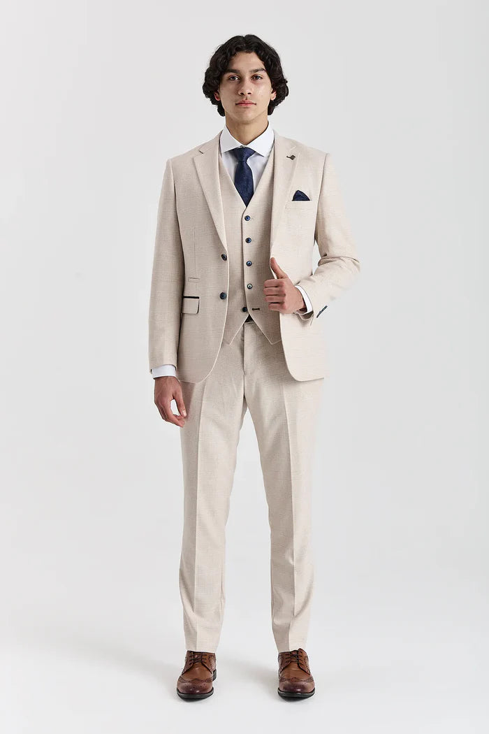 Father & Son Matching Glen Check Tweed 3-Piece Suit Set - Regent Cream