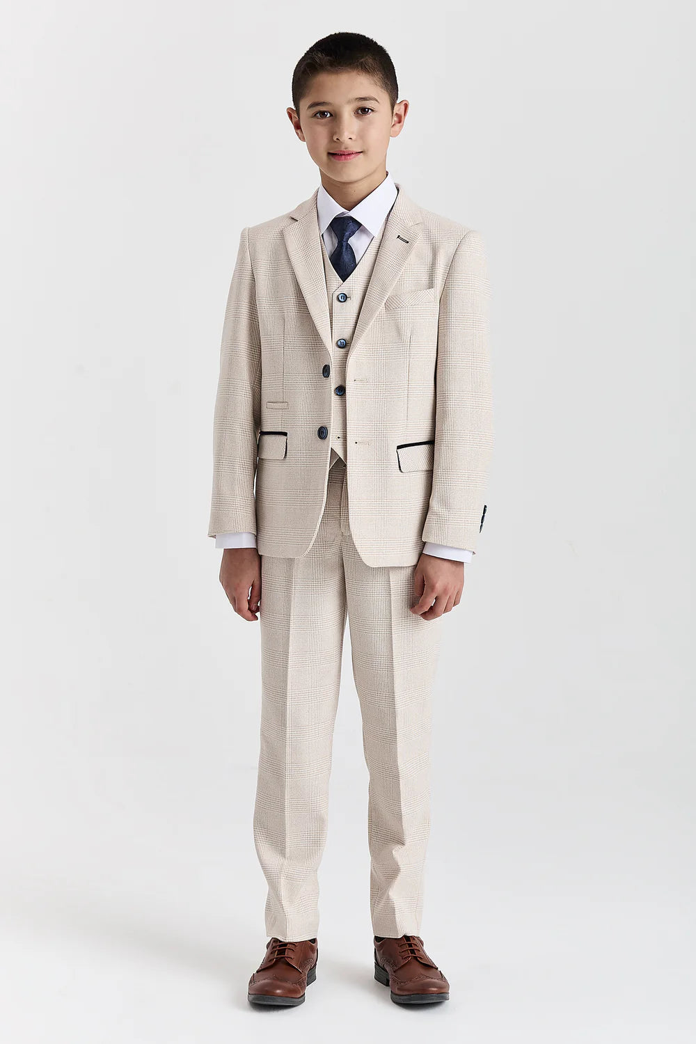 Father & Son Matching Glen Check Tweed 3-Piece Suit Set - Regent Cream