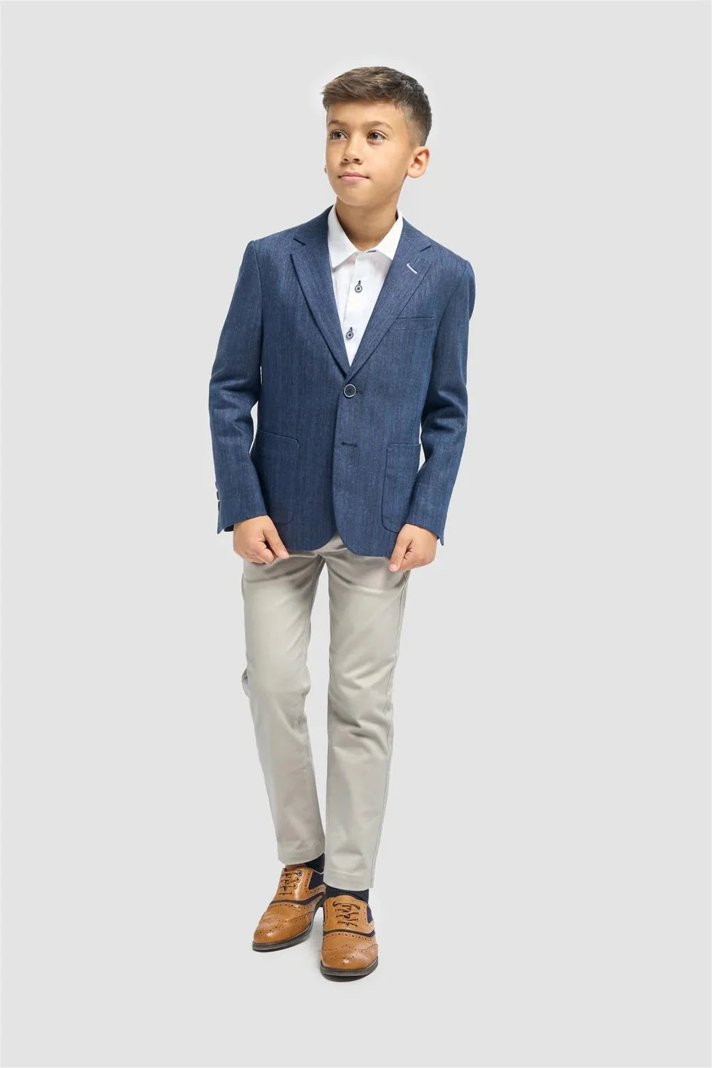 Father & Son Matching Linen Herringbone Blazer – Navy Blue