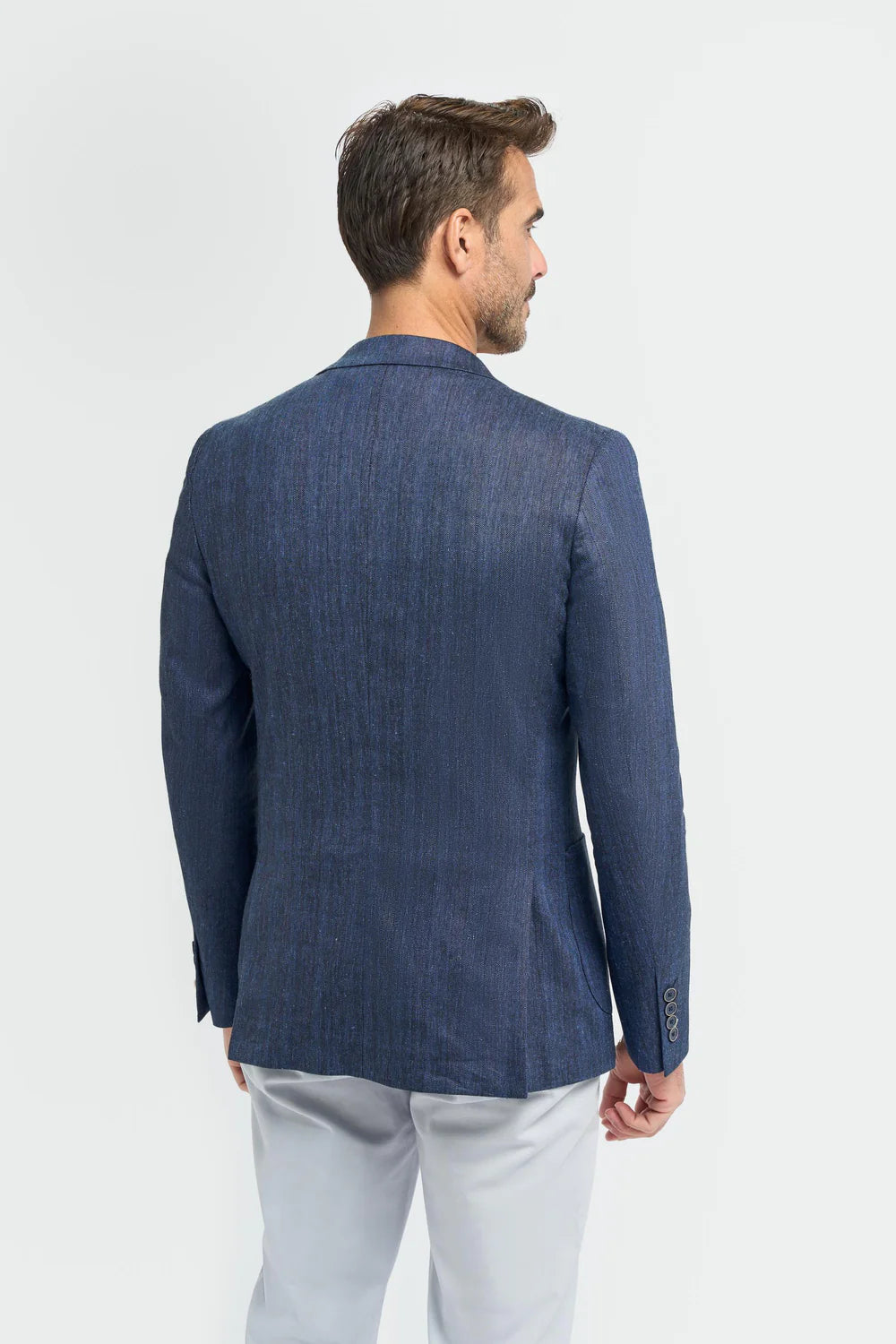 Father & Son Matching Linen Herringbone Blazer – Navy Blue