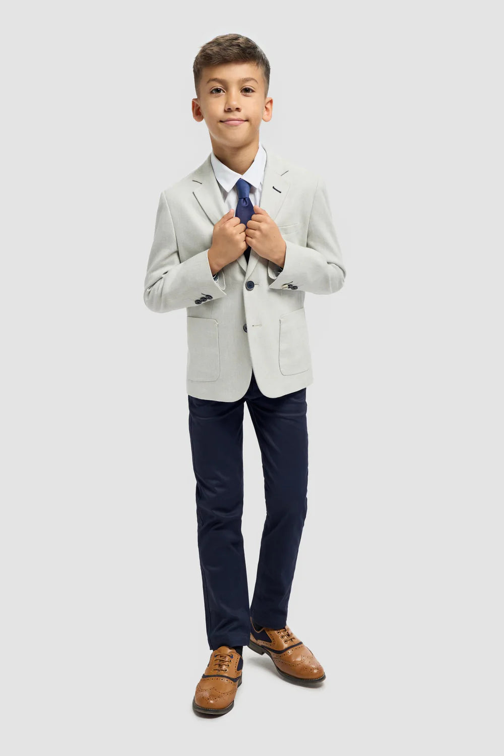 Father & Son Matching Linen Herringbone Blazer – Slate Grey