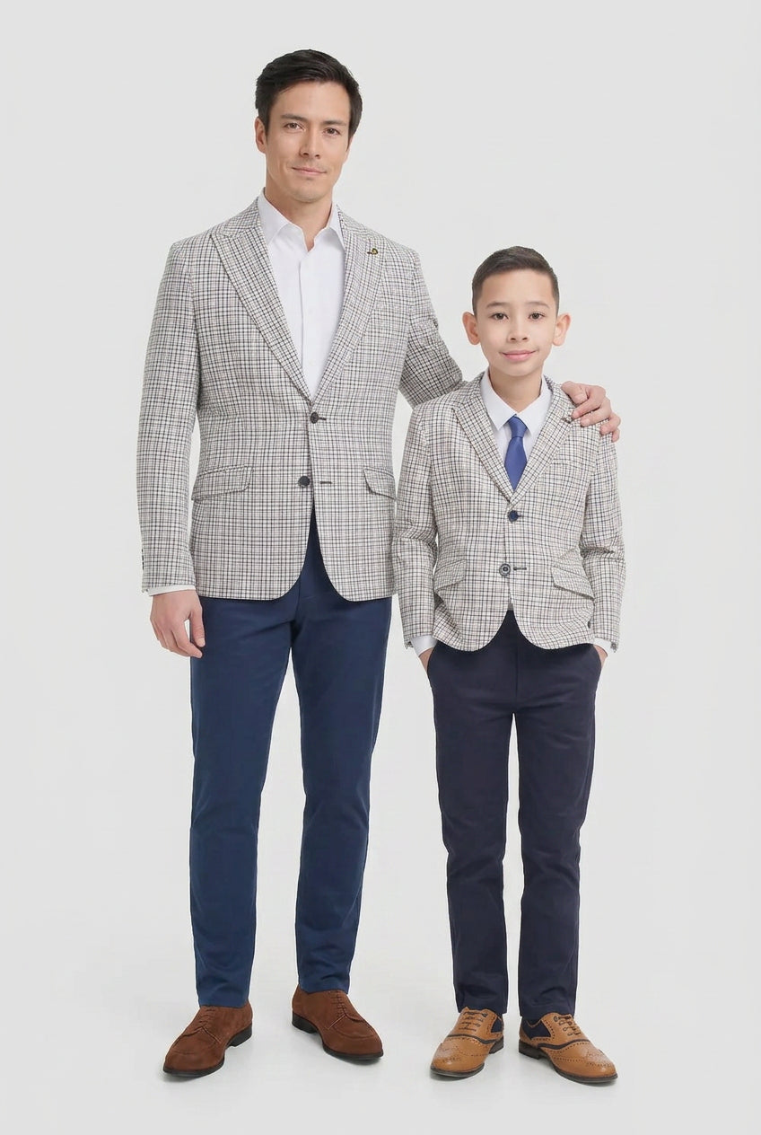 Father & Son Matching Mini Check Blazer - Beige