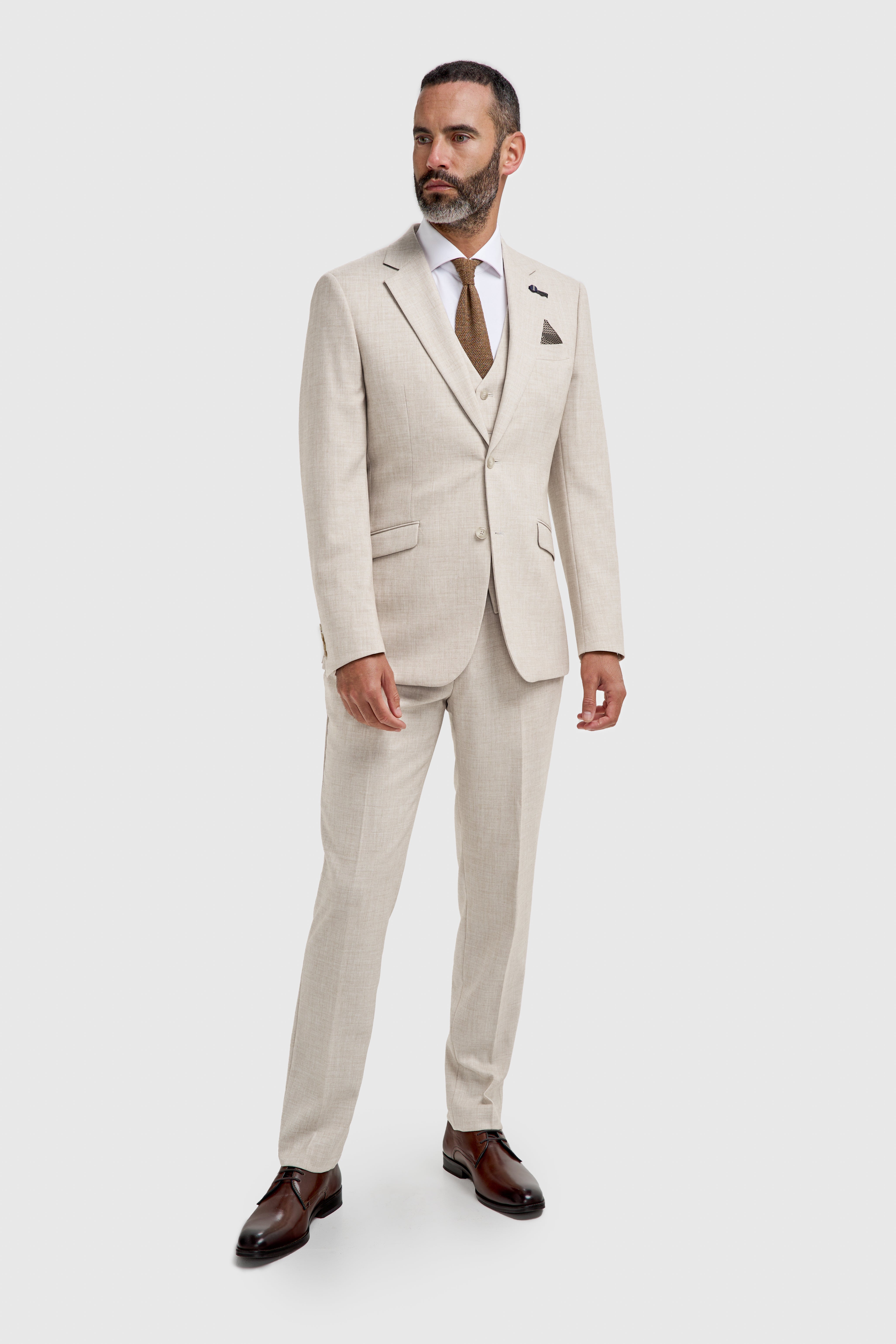 Father & Son Matching Slim Fit 3-Piece Suit Set - Malibu - Beige