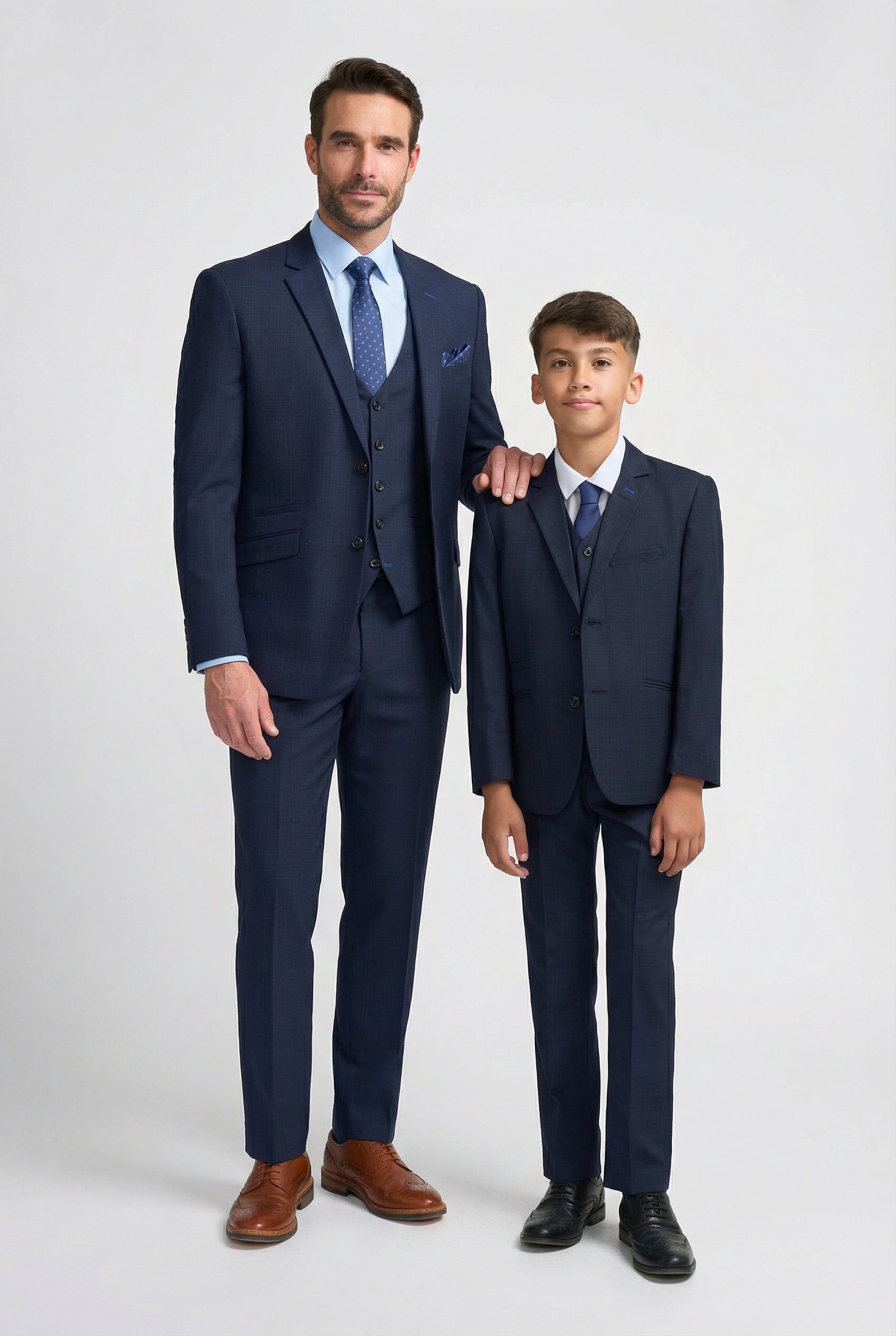 Father & Son Matching Textured 3-Piece Suit Set - Seeba Navy