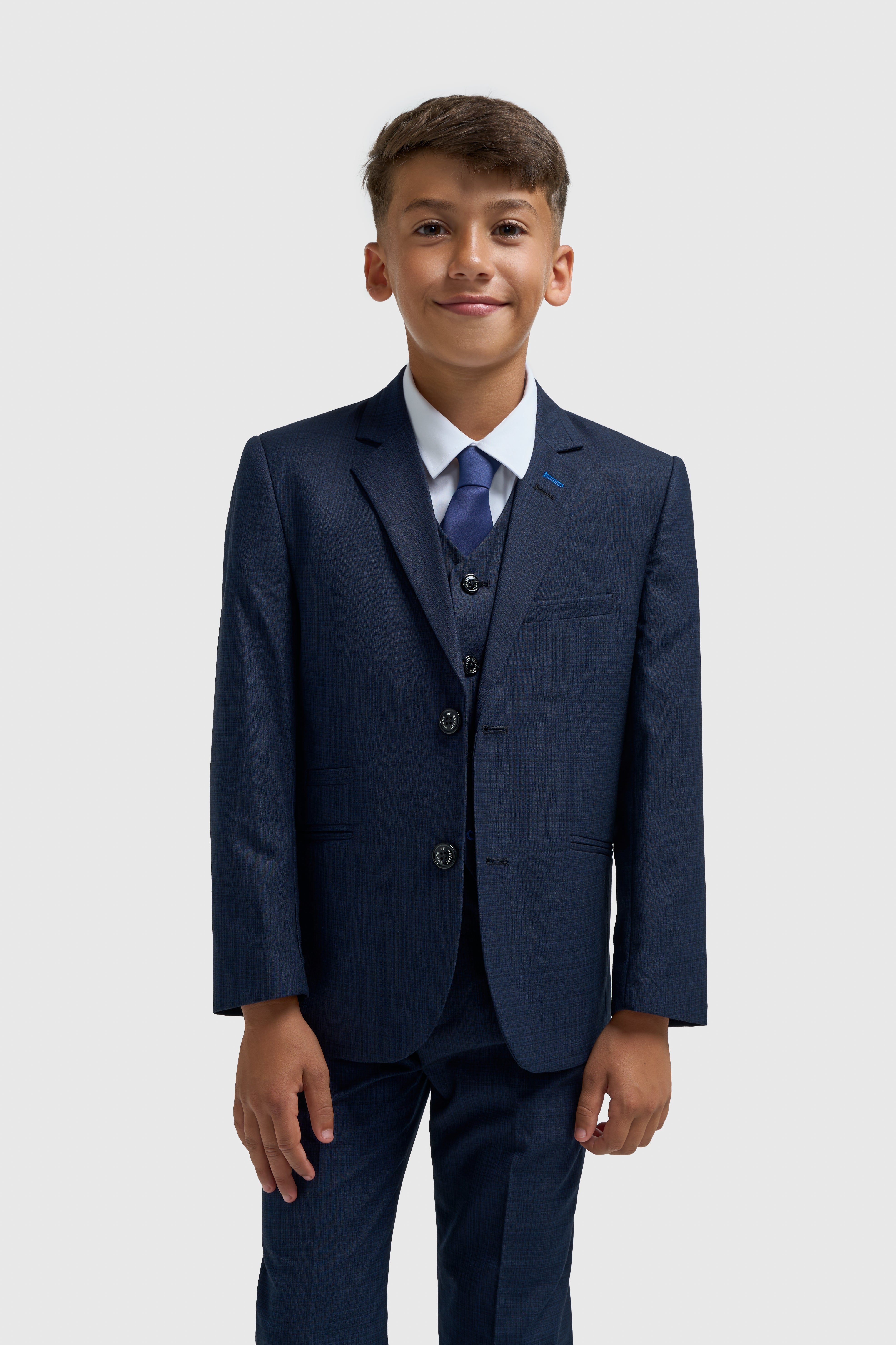 Father & Son Matching Textured 3-Piece Suit Set - Seeba Navy