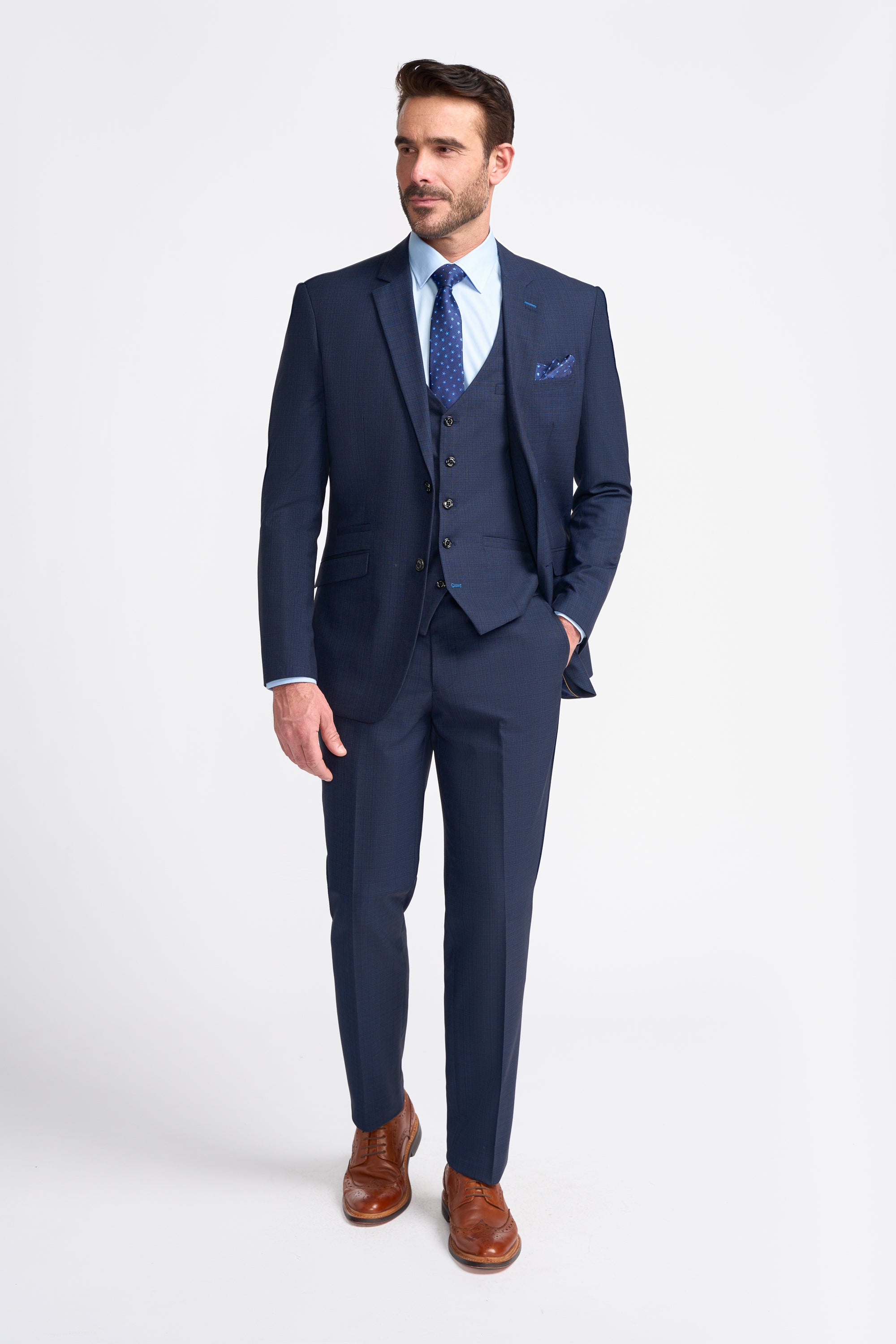 Father & Son Matching Textured 3-Piece Suit Set - Seeba Navy