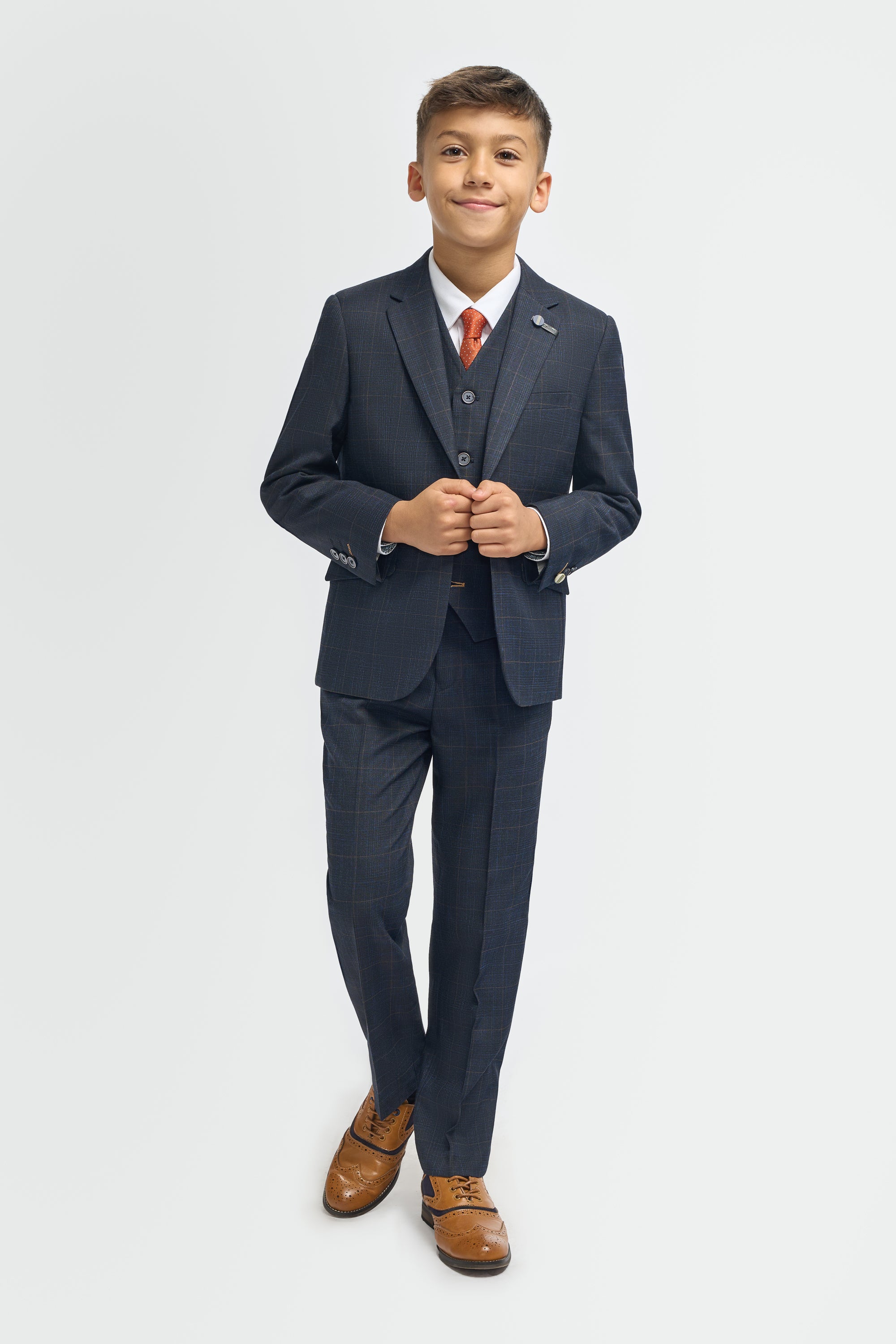 Father & Son Matching Windowpane Check 3-Piece Suit Set - Torino Navy
