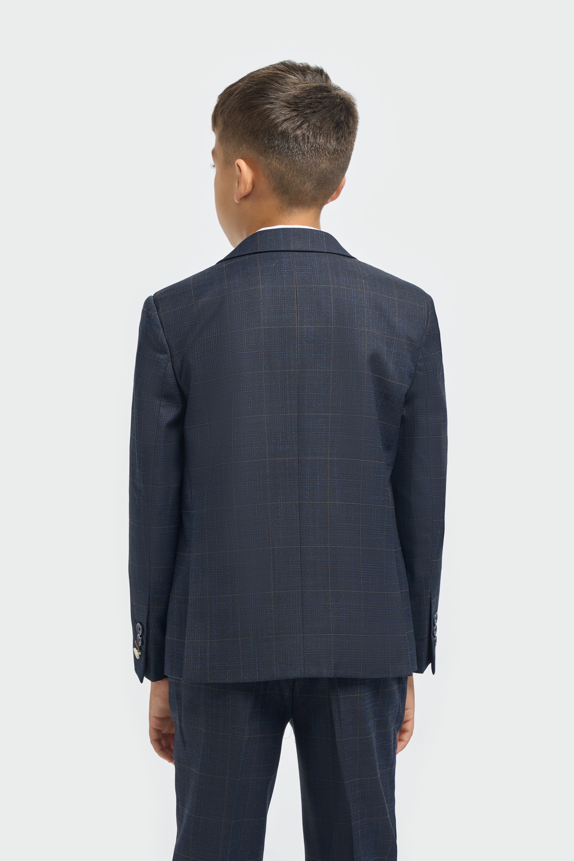 Father & Son Matching Windowpane Check 3-Piece Suit Set - Torino Navy
