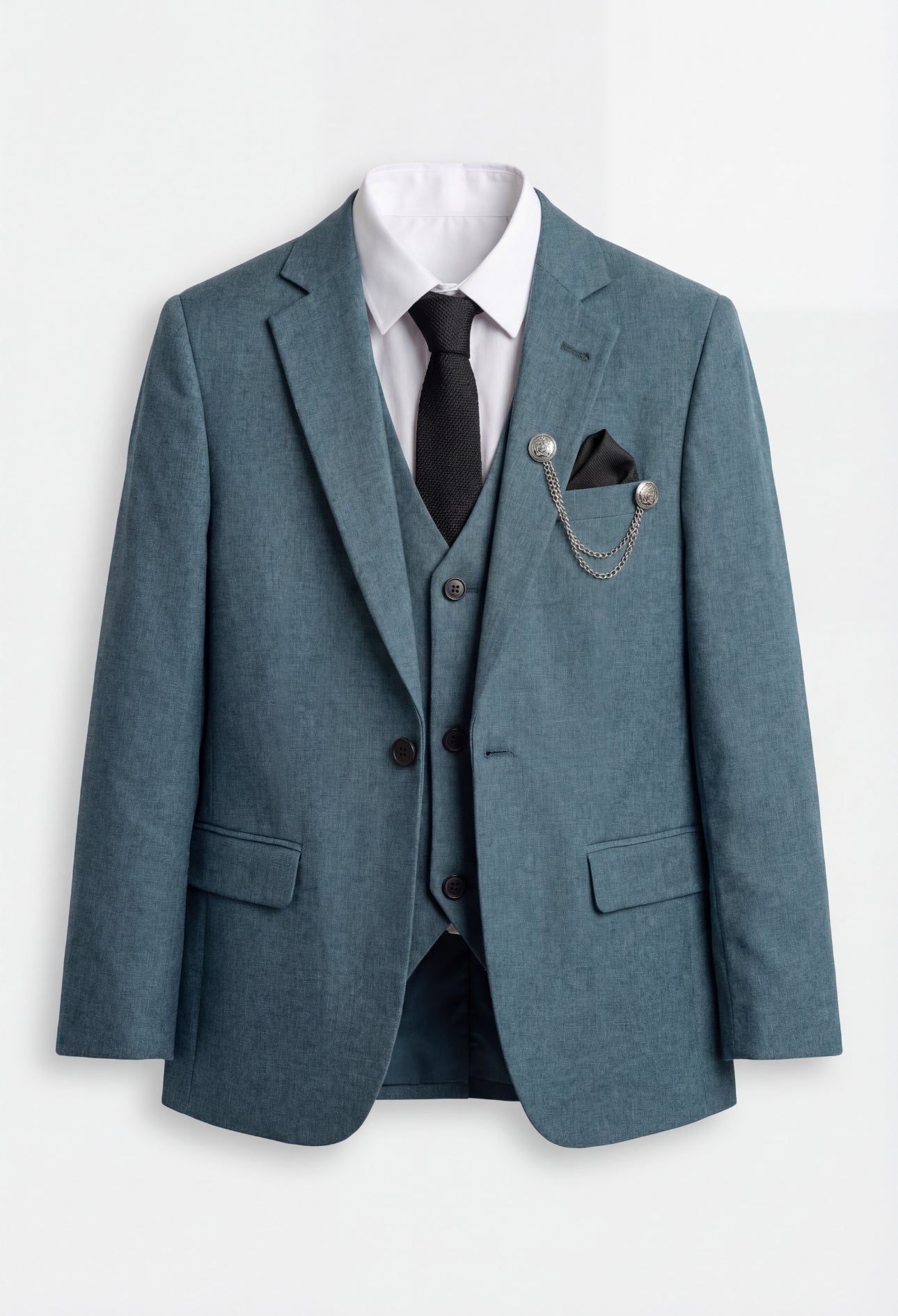 Boys Slim Fit Textured 8-Piece Formal Suit Set - Teal Green