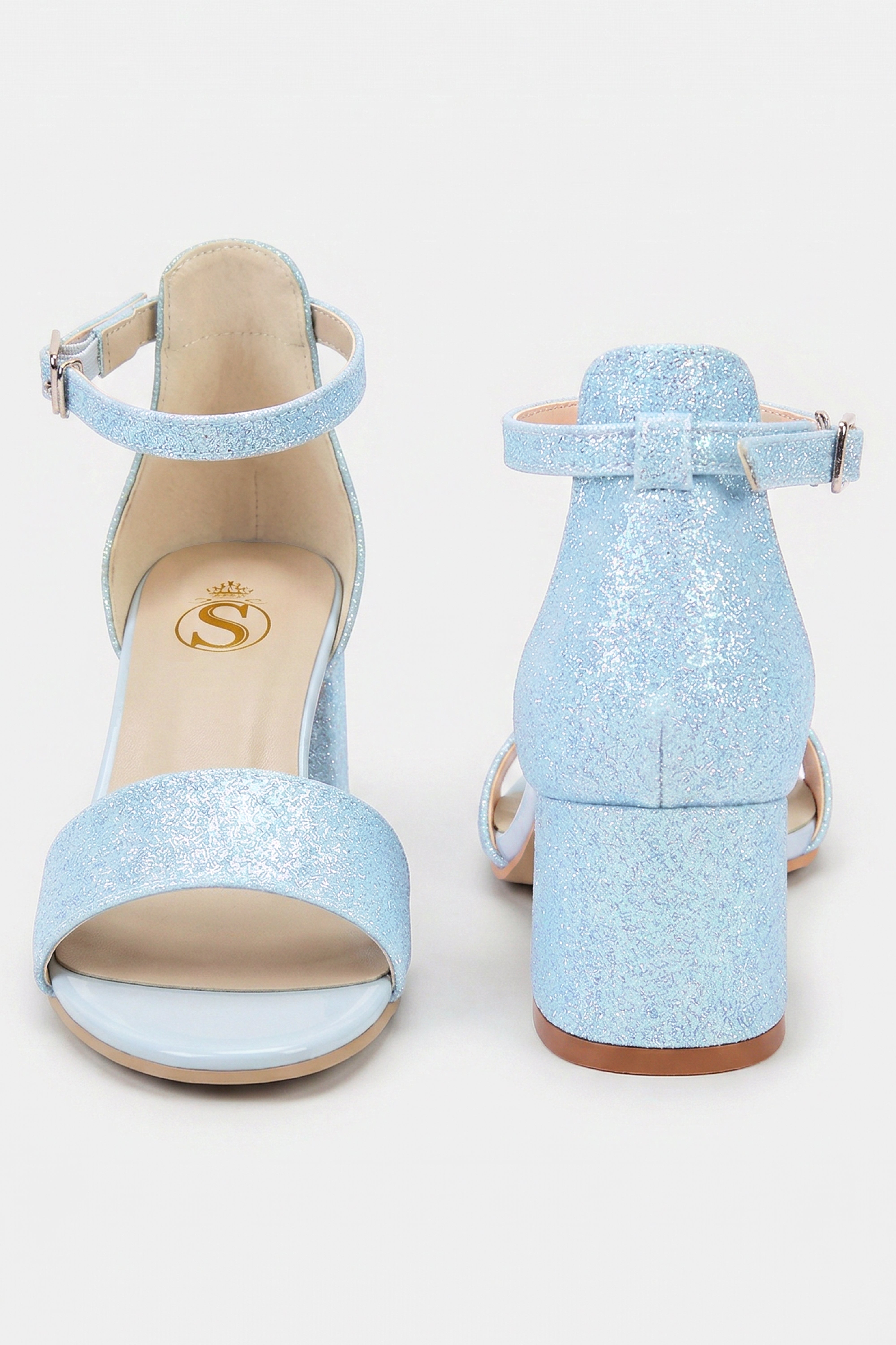 Girls Ankle-Strap Block Heel Sandals - SPARKLE - Blue