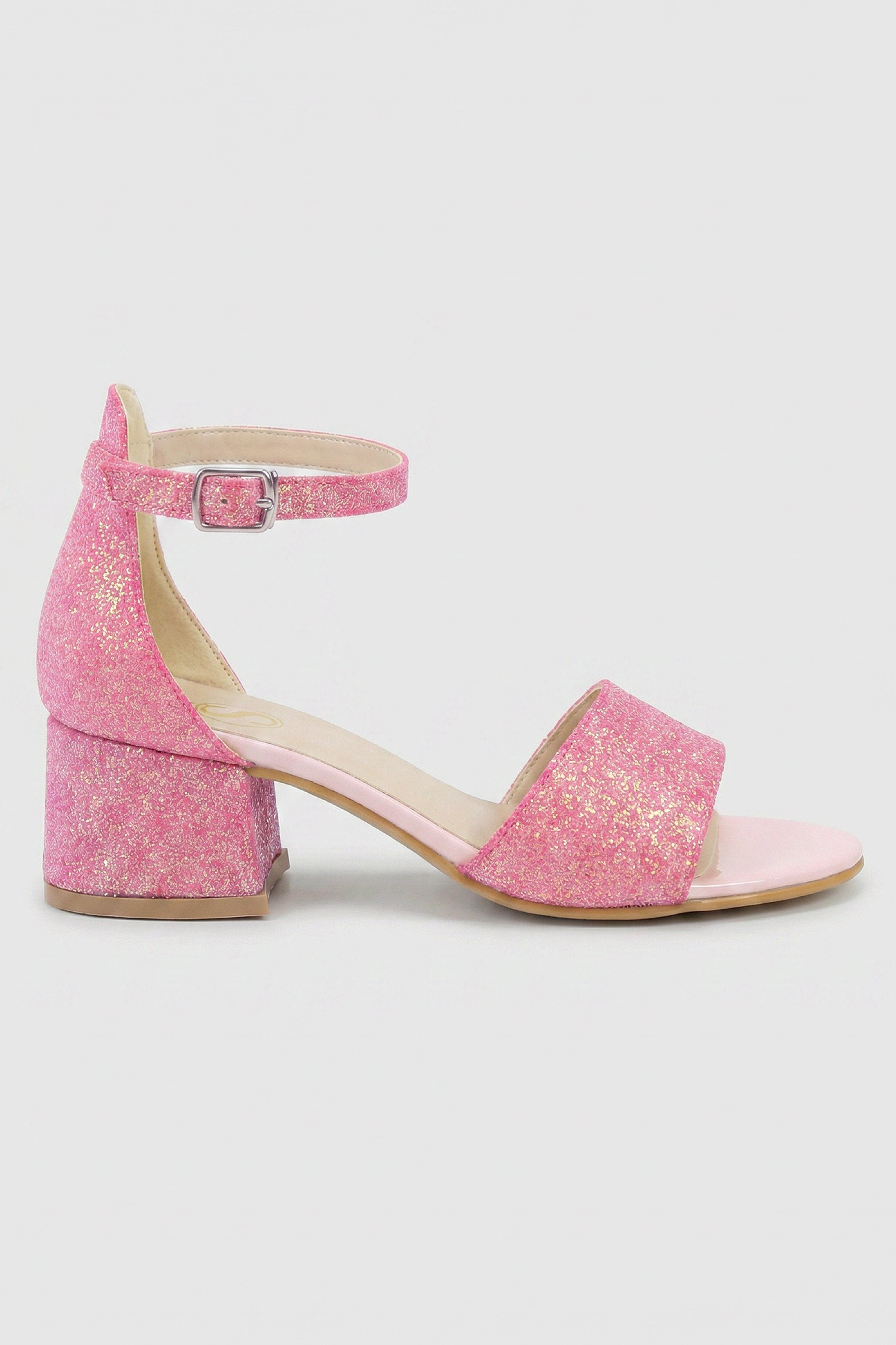 Girls Ankle-Strap Block Heel Sandals - SPARKLE - Cherry Pink