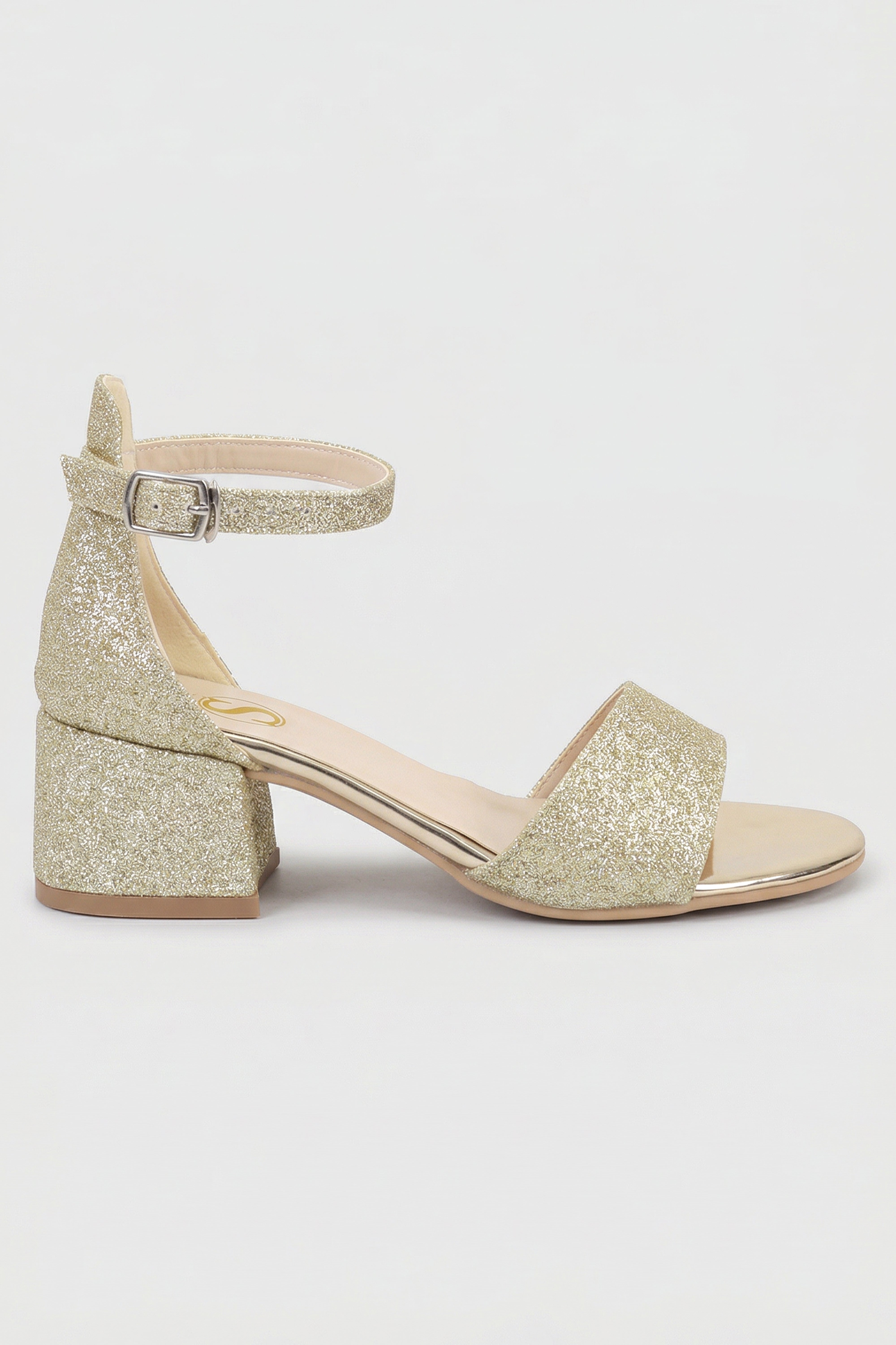 Girls Ankle-Strap Block Heel Sandals - SPARKLE - Gold