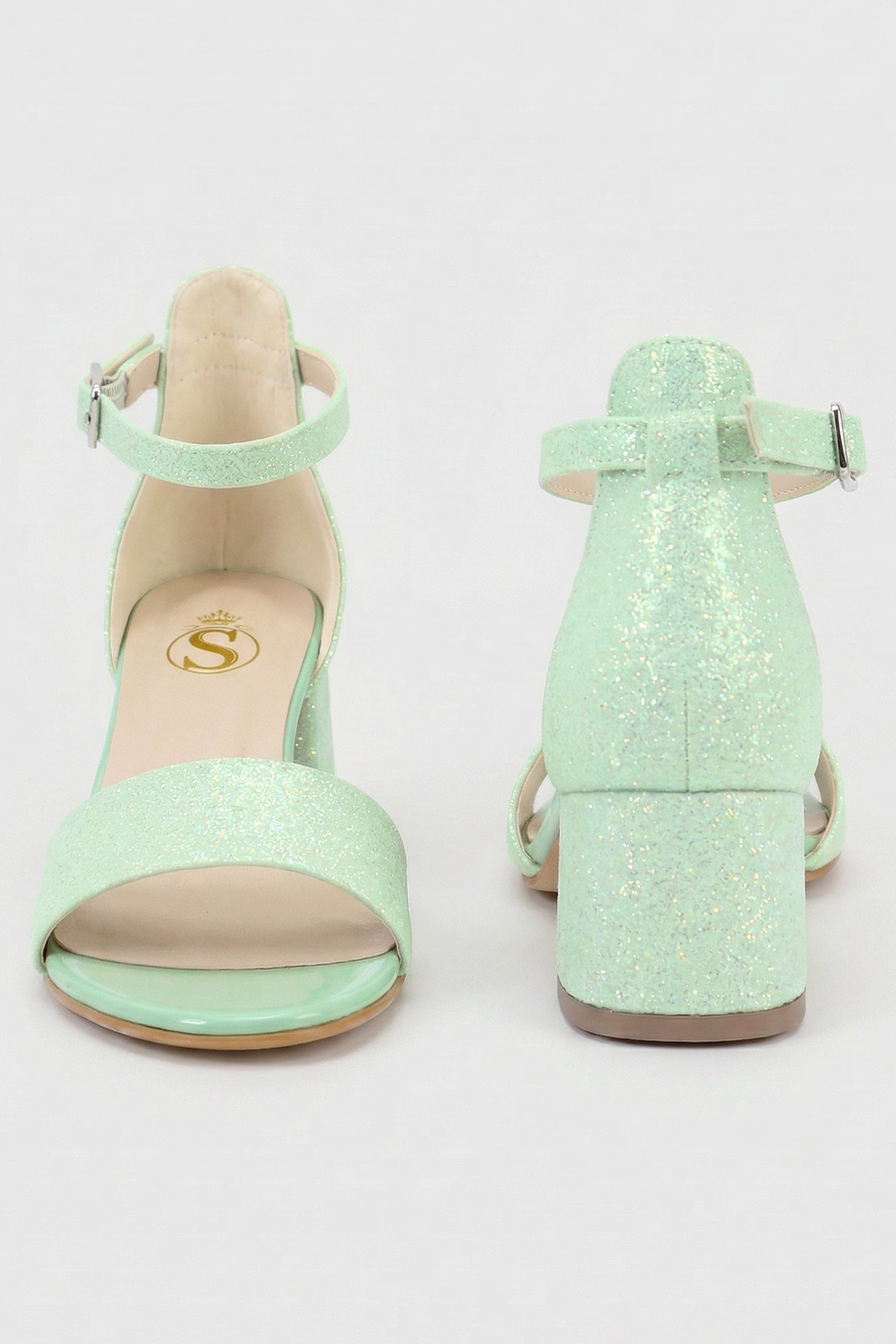 Girls Ankle-Strap Block Heel Sandals - SPARKLE - Green