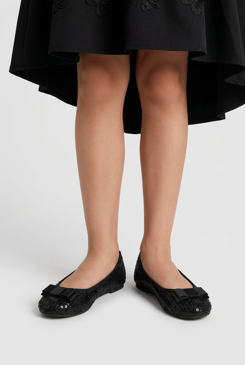 Girls Black Sequin Ballet Flat Shoes Model Picture