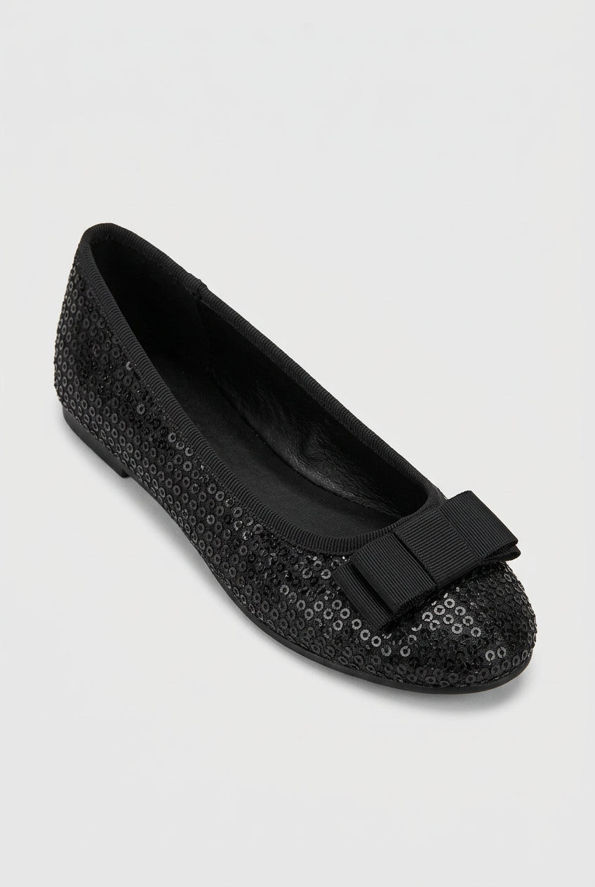 Girls Black Sequin Ballet Flat Shoes Side Picture