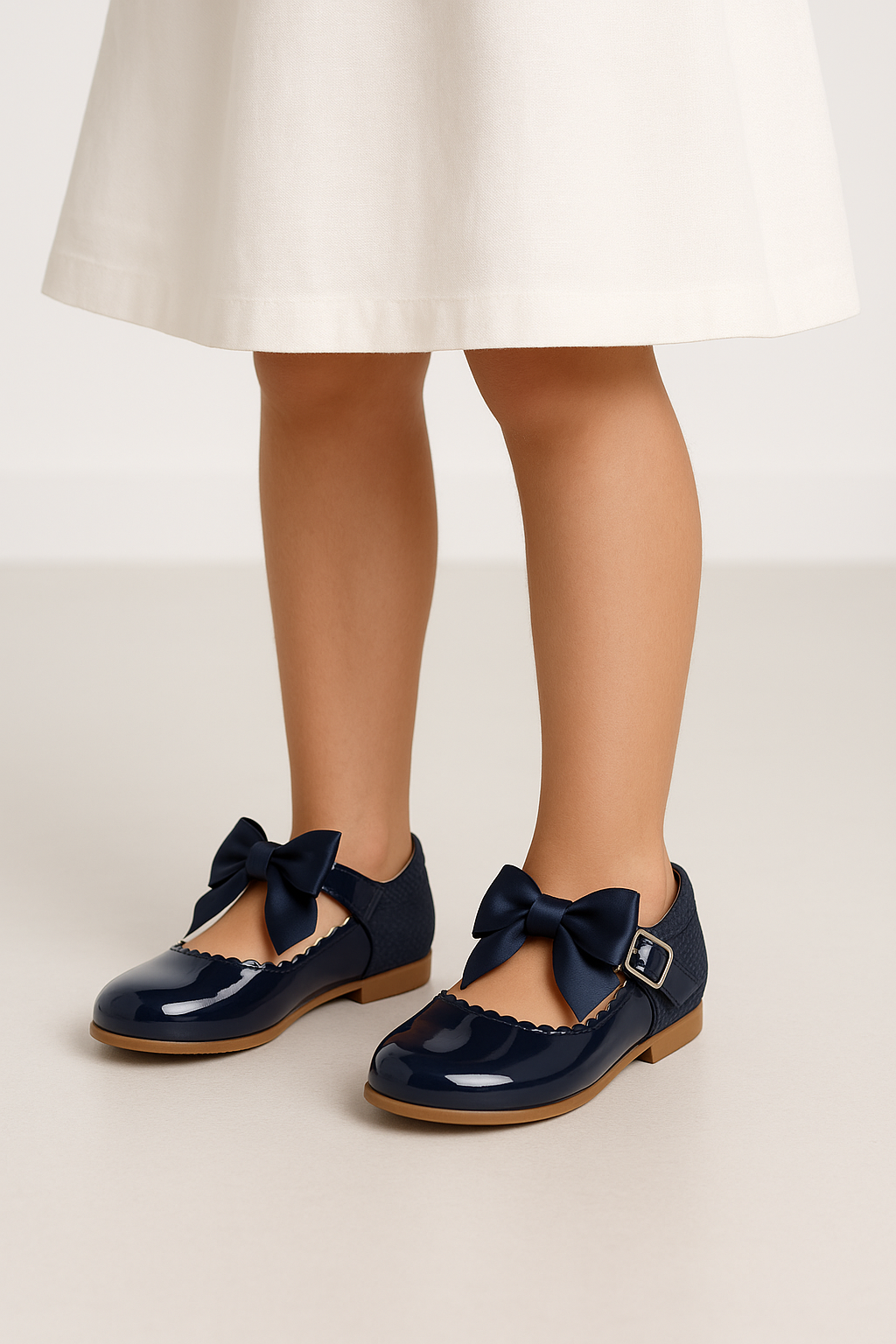 Girls Bow Patent Mary Jane Shoes – KRISTY - Navy Blue Model Picture