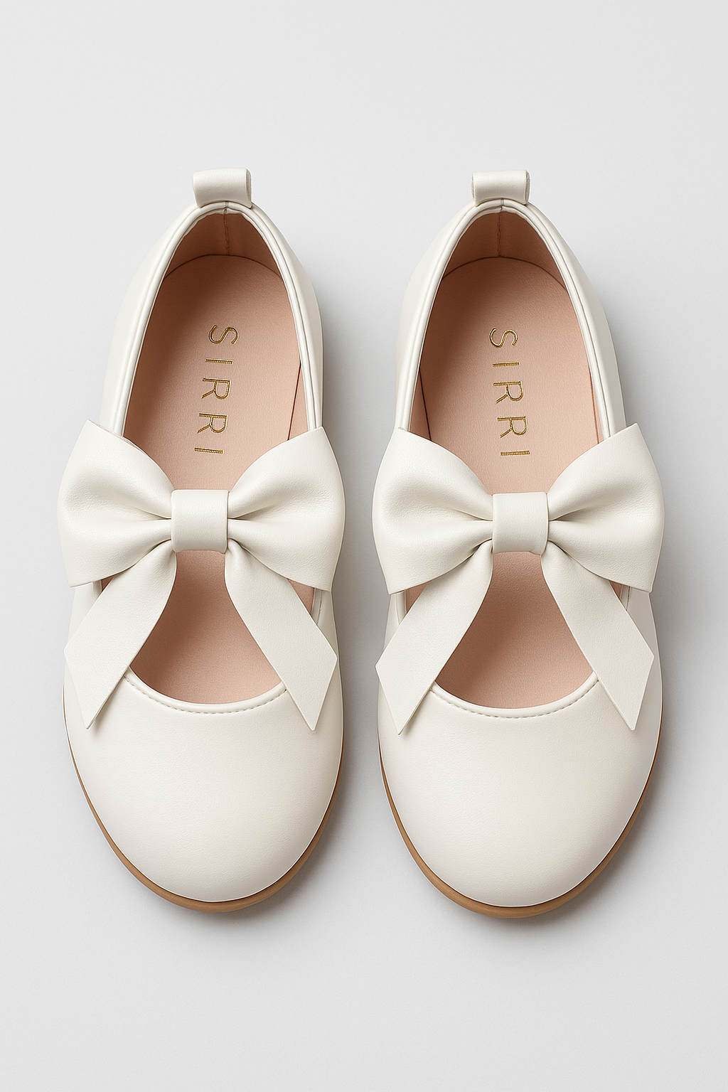 Girls Bow Velcro Flat Mary Jane Shoes - White