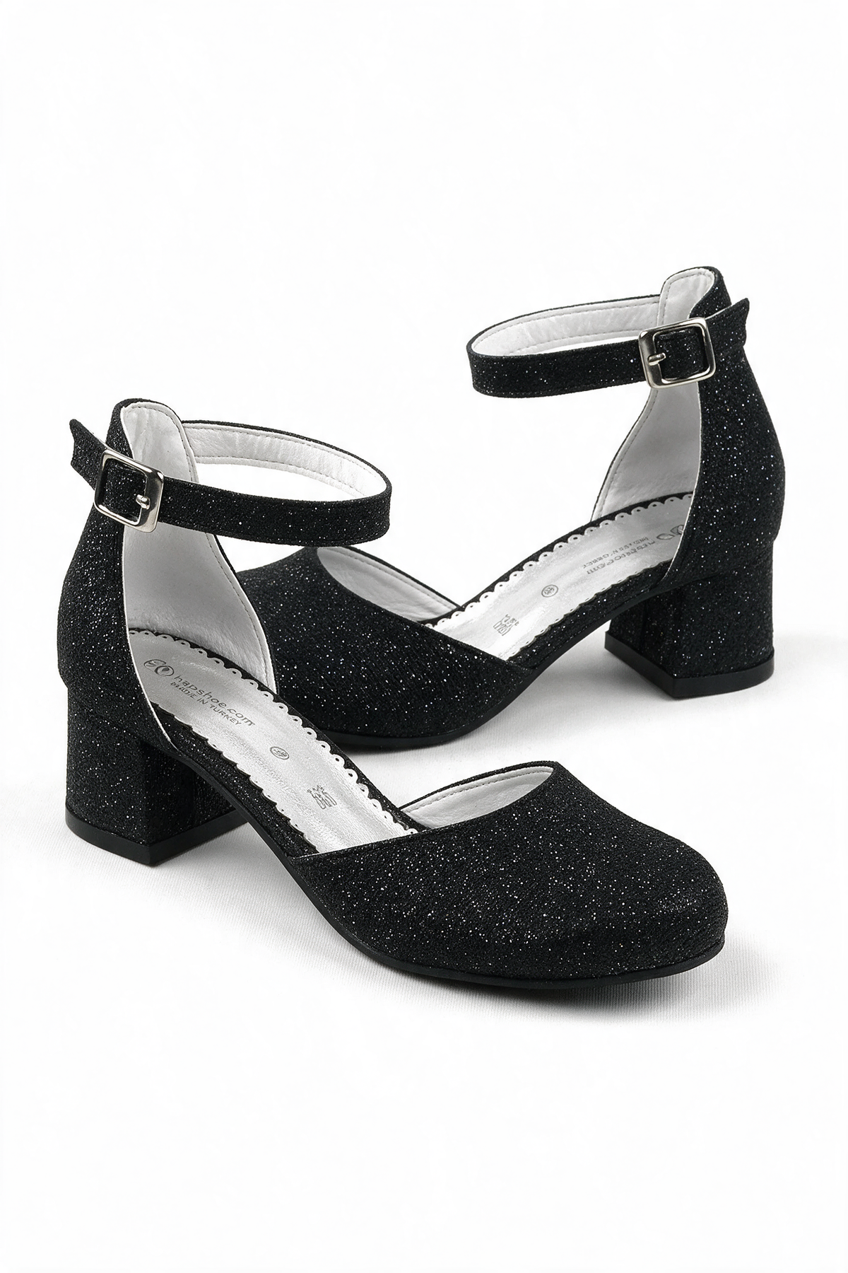 Girls Glittery Block Heel Mary Janes Shoes - Merida - Black