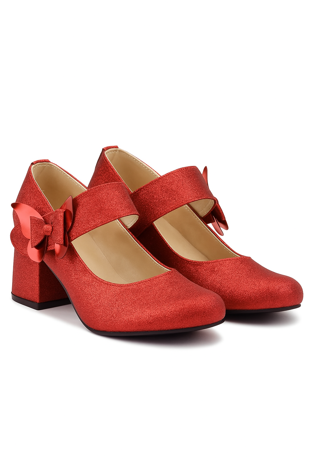 Girls Glittery Block Heel Mary Janes Shoes - Winx - Red