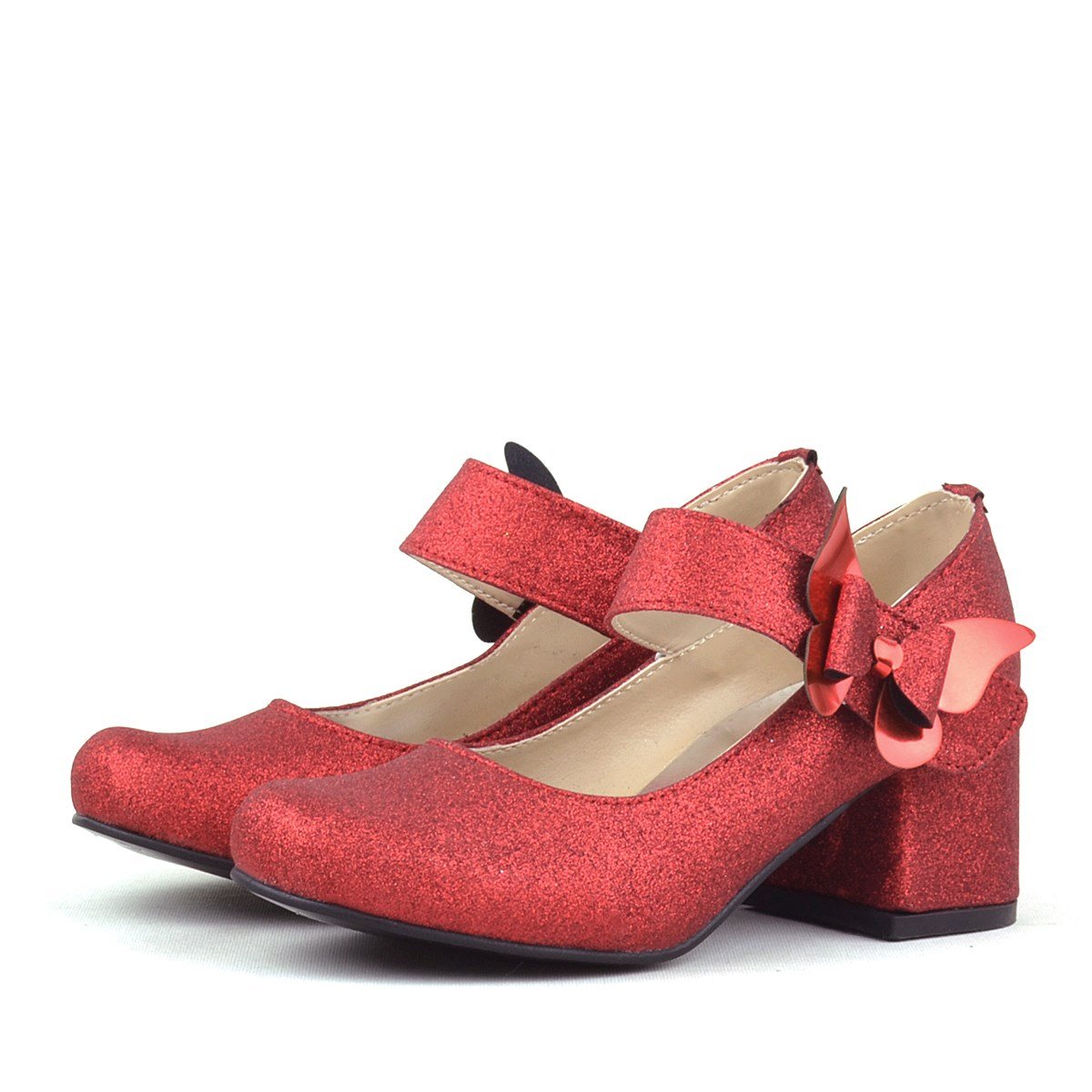 Girls Glittery Block Heel Mary Janes Shoes - Winx - Red