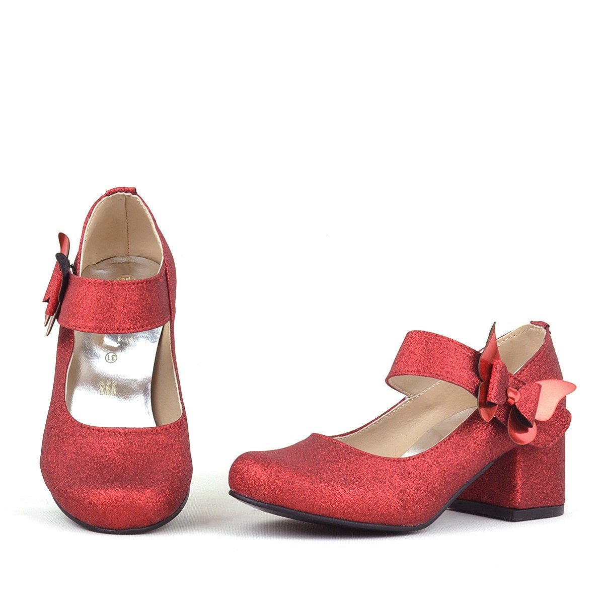 Girls Glittery Block Heel Mary Janes Shoes - Winx - Red