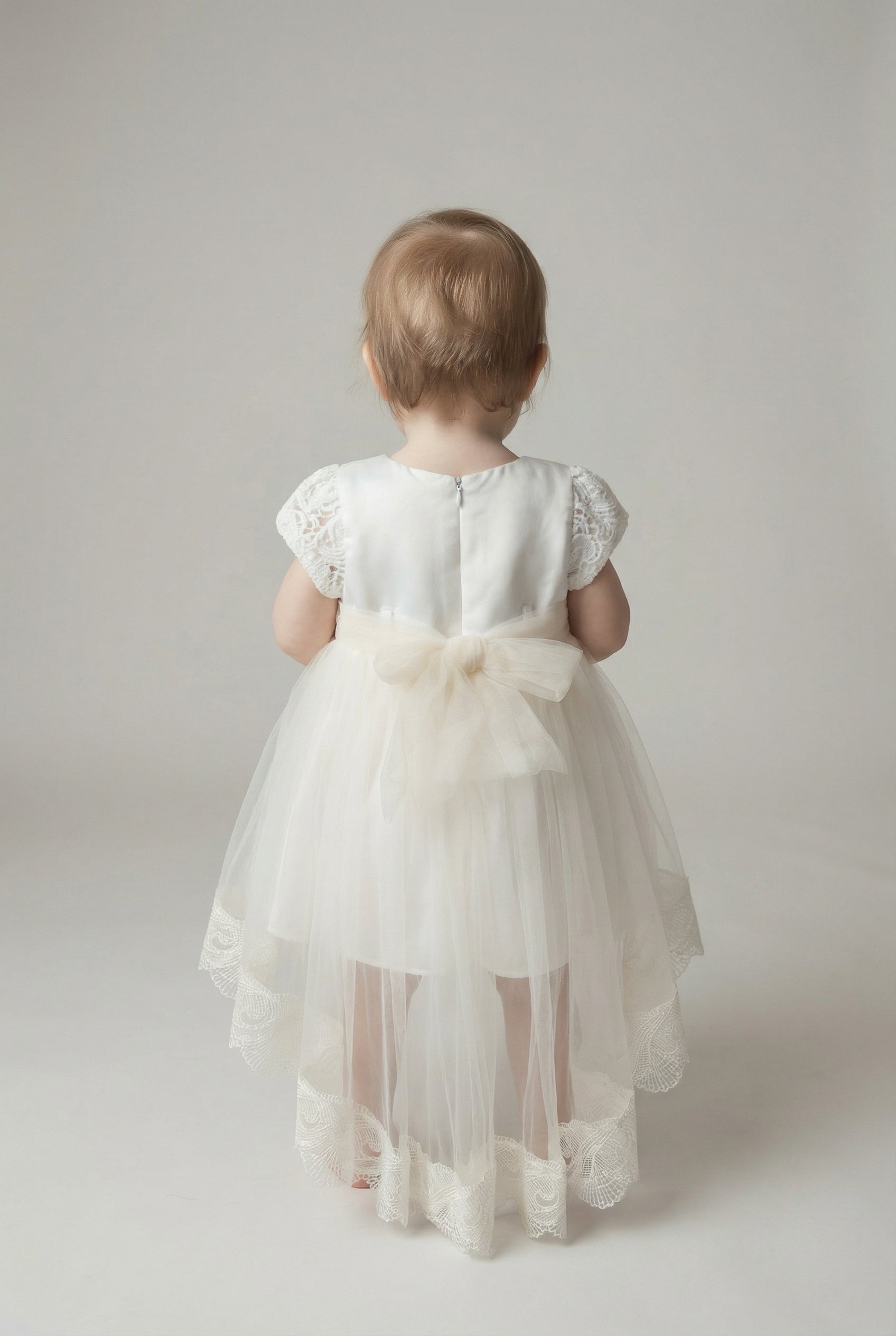 Girls Ivory Lace High-Low Tulle Dress Baby Back Picture