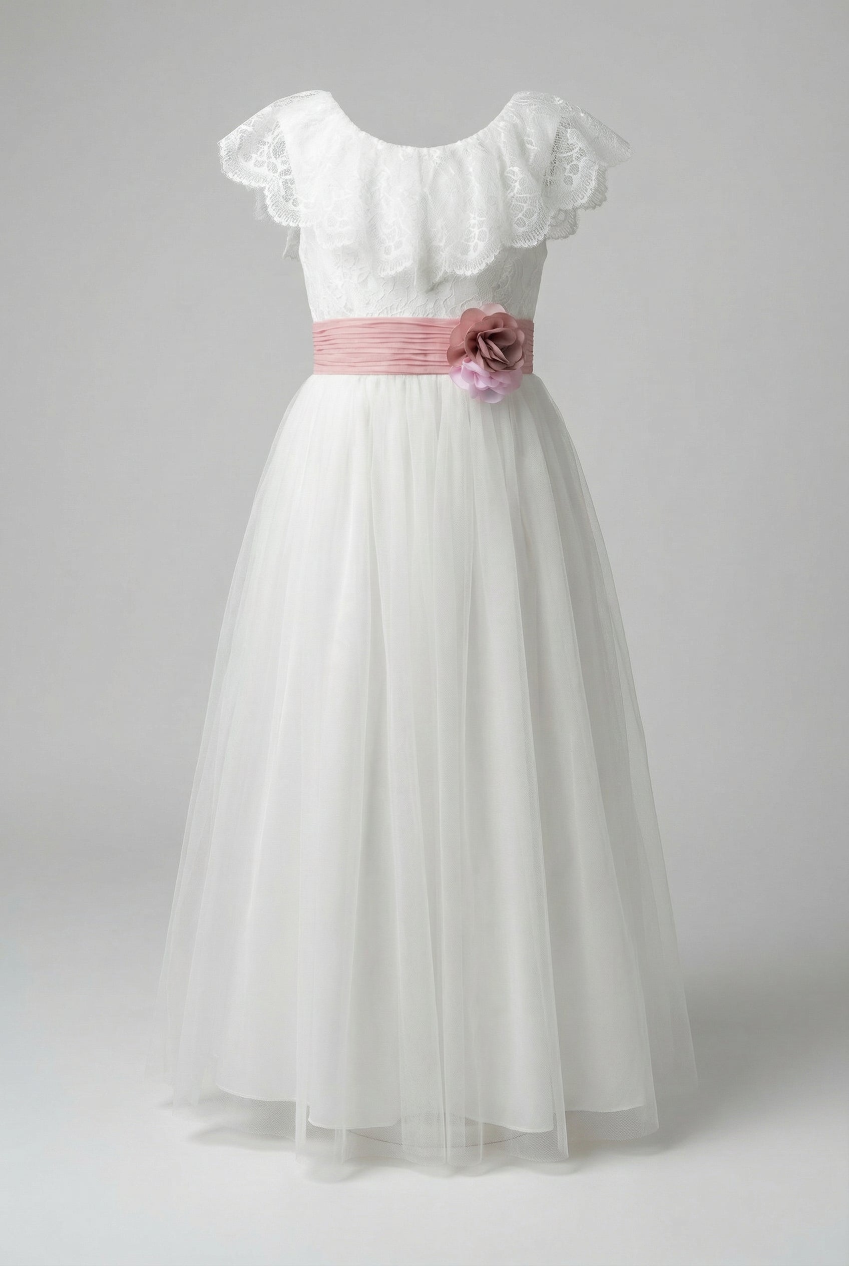 Girls Ivory Lace & Tulle Dress