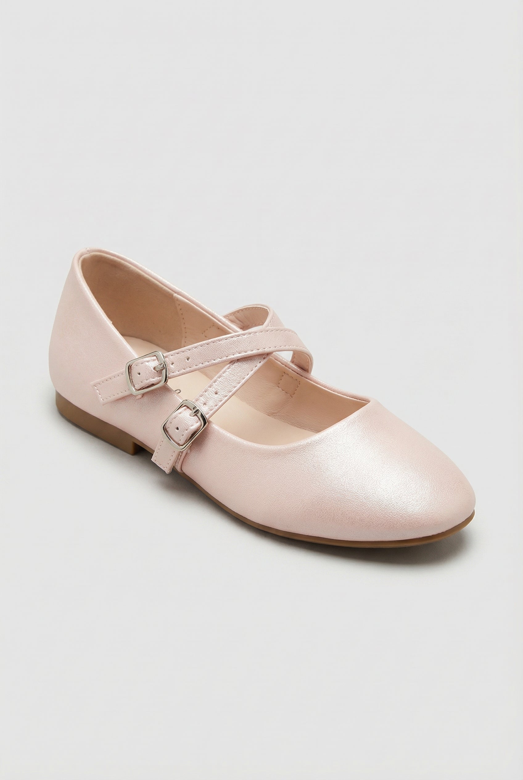 Girls Mary Jane Flat Shoes with Double Straps - Alyssa Pink Side Picture